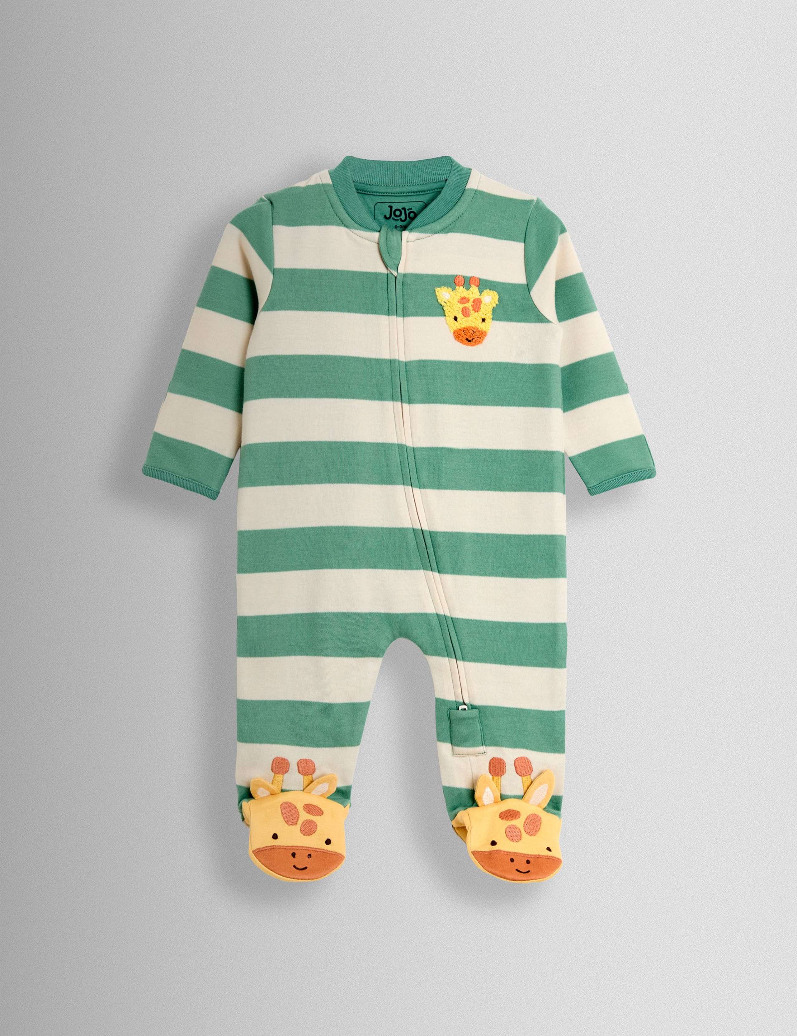 Pure Cotton Striped Giraffe Sleepsuit (7lbs-18 Mths) 2 of 4