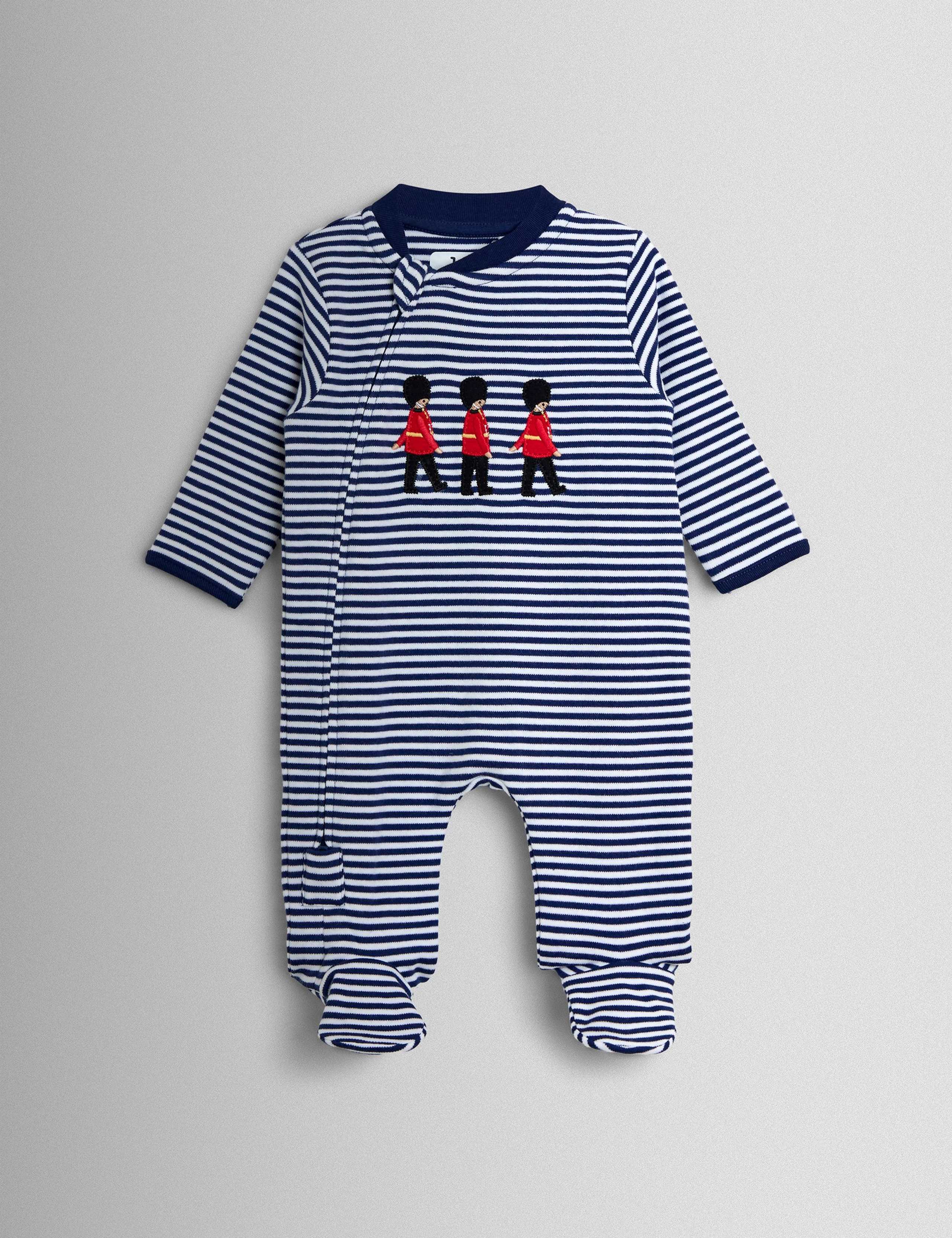 Pure Cotton Striped Soldier Zip Sleepsuit (0-18 Months) 1 of 3