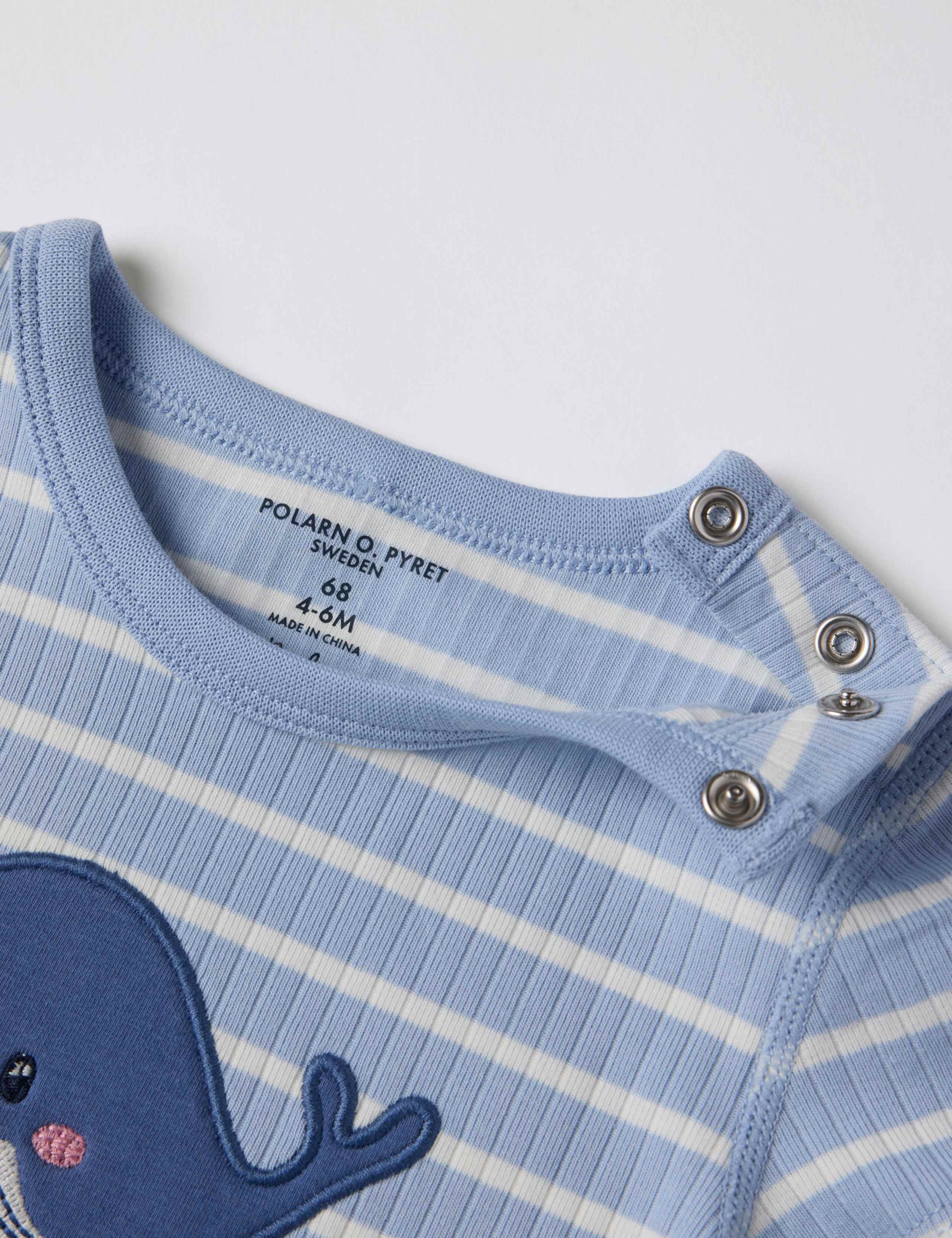 Cotton Rich Ribbed Striped Whale Bodysuit (1-12 Mths) 2 of 4