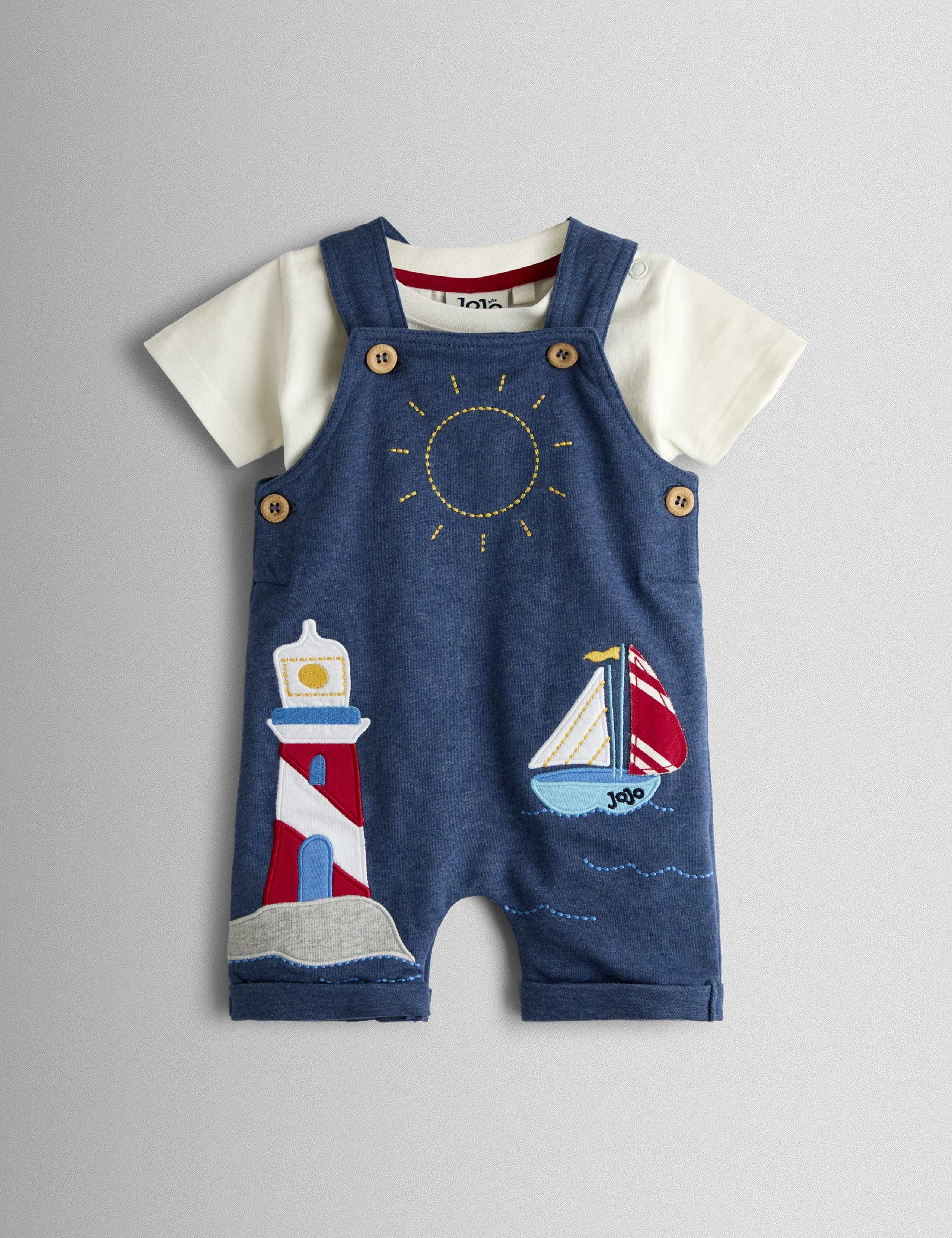2 Piece Pure Cotton Seaside Dungaree Outfit (0-24 Mths) 1 of 6