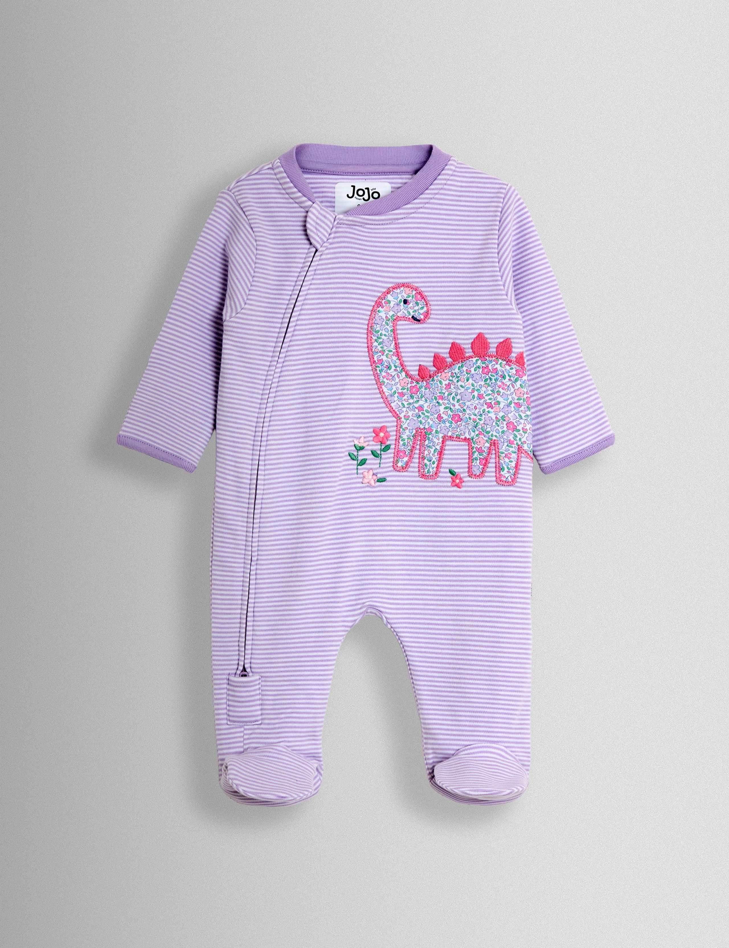 Pure Cotton Striped Dinosaur Sleepsuit (0-18 Months) 1 of 3
