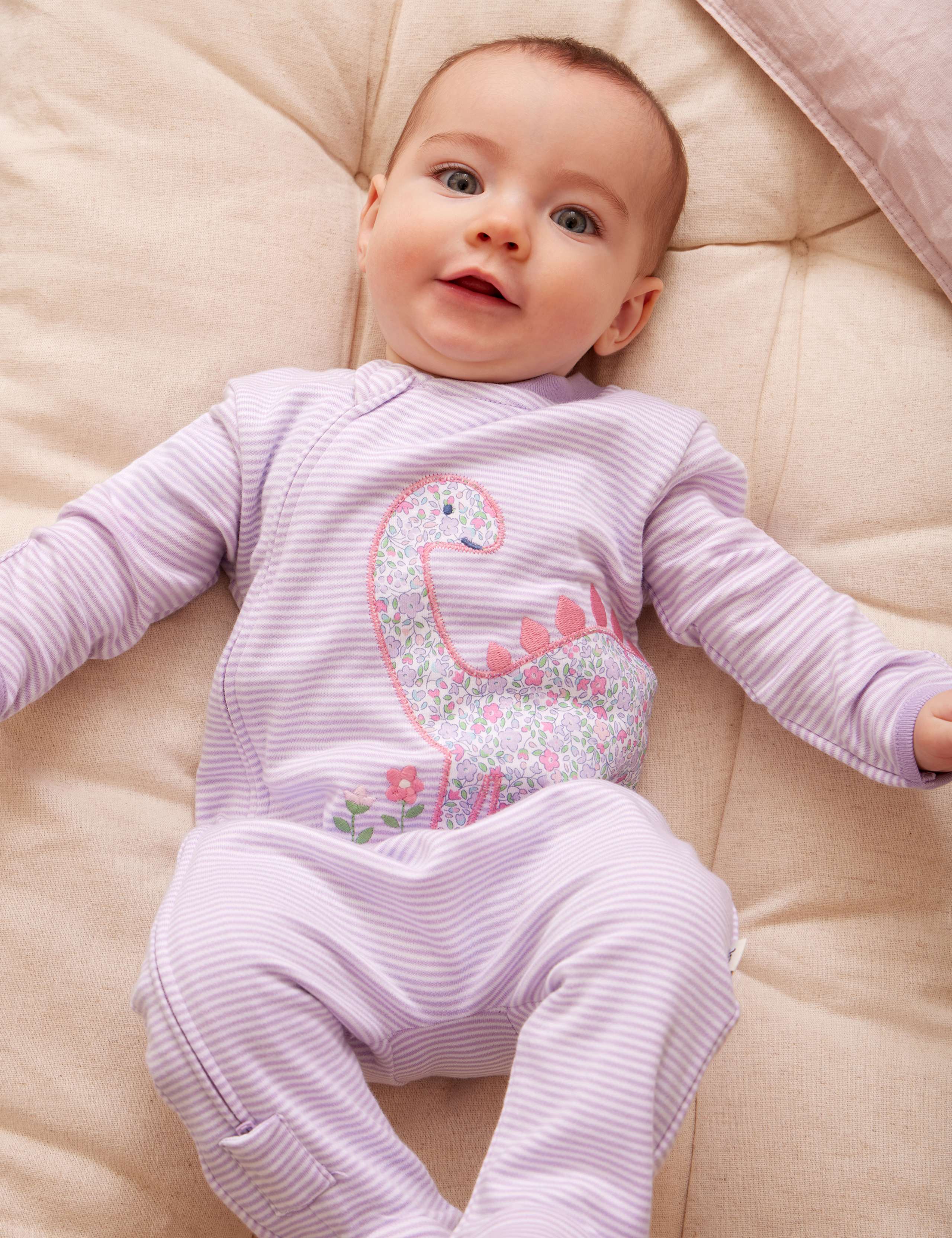 Pure Cotton Striped Dinosaur Sleepsuit (7lbs-18 Mths) 1 of 3