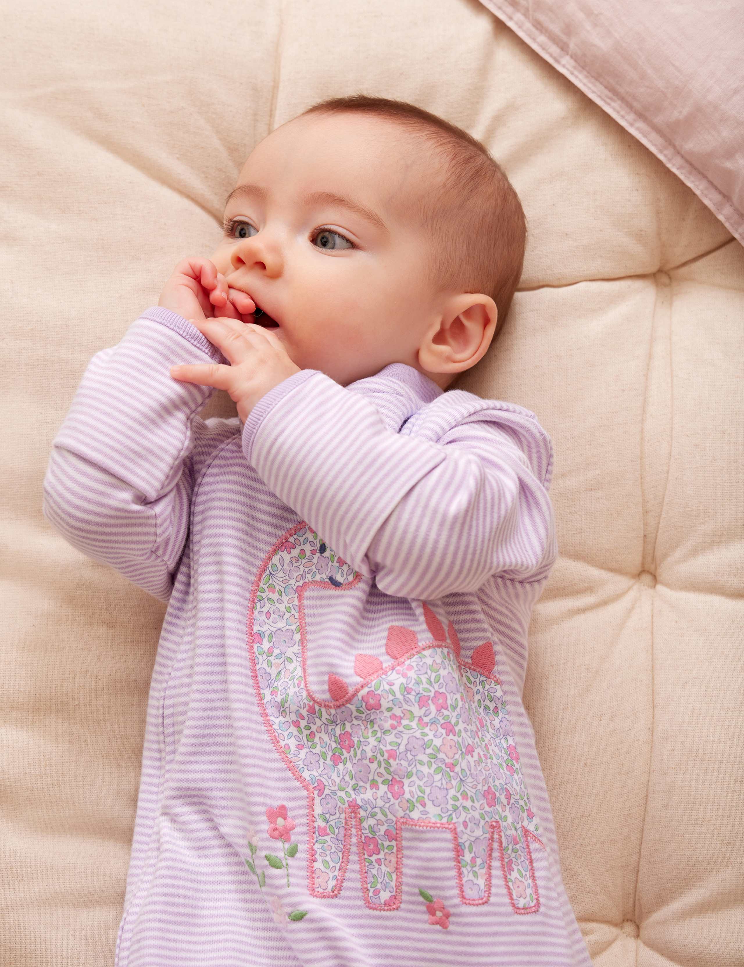 Pure Cotton Striped Dinosaur Sleepsuit (7lbs-18 Mths) 2 of 3