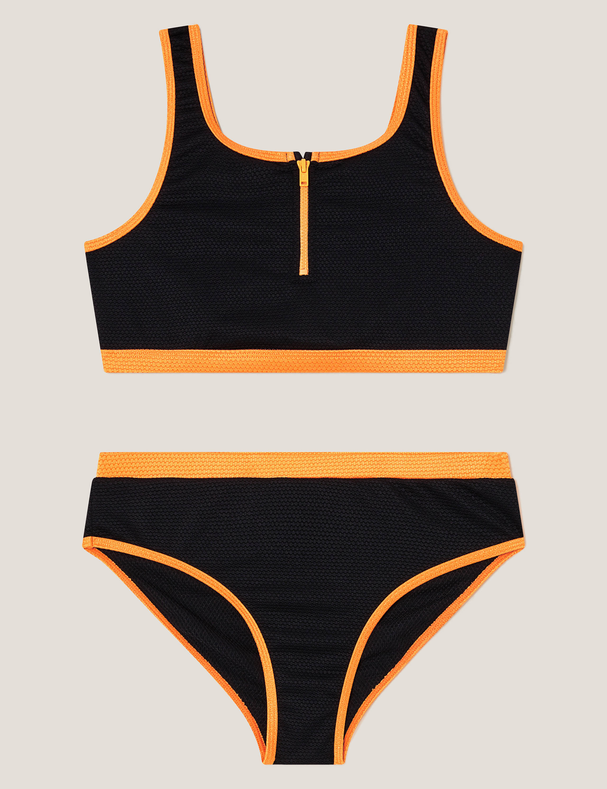 Sporty Contrast Trim Zip Front Bikini (7-15 Yrs) 2 of 3