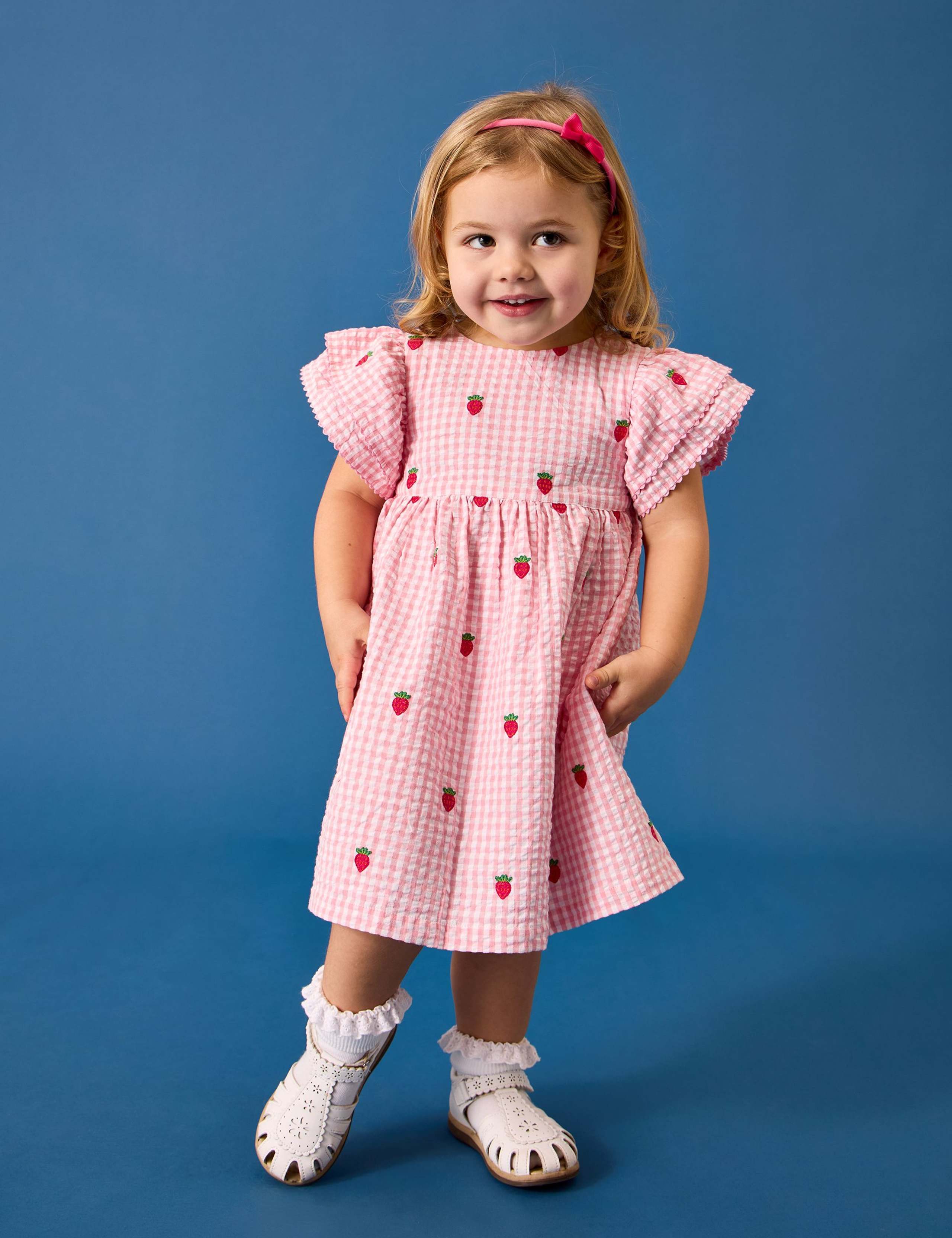 Pure Cotton Gingham Strawberry Dress (0-9 Years) 1 of 8