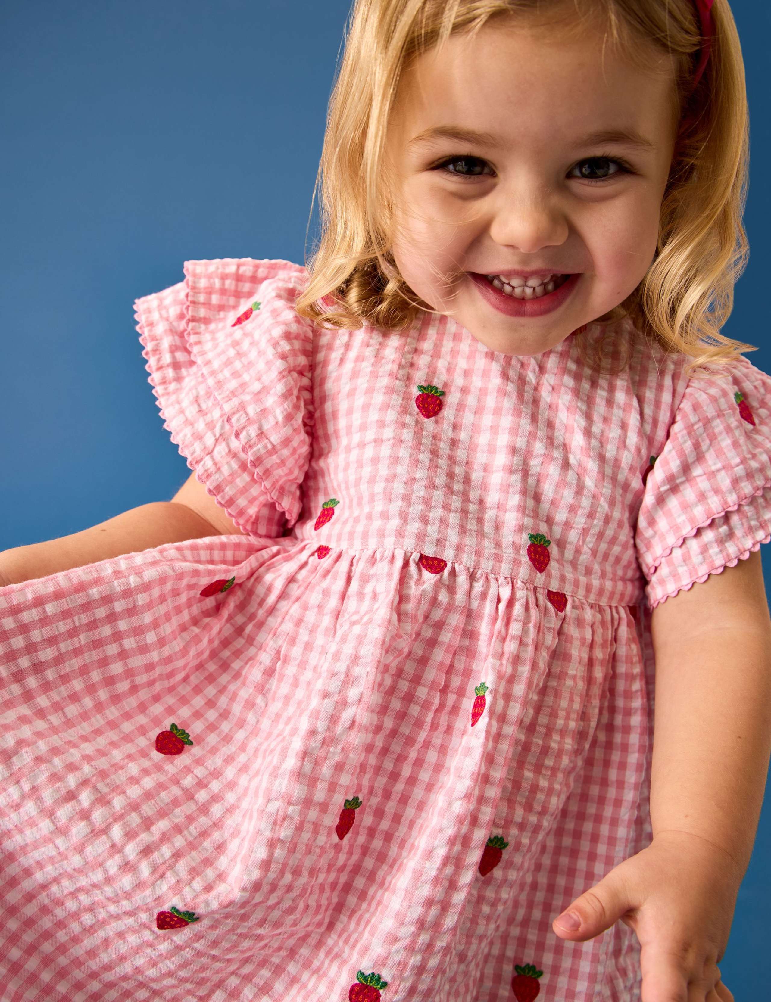 Pure Cotton Gingham Strawberry Dress (0-9 Yrs) 2 of 8