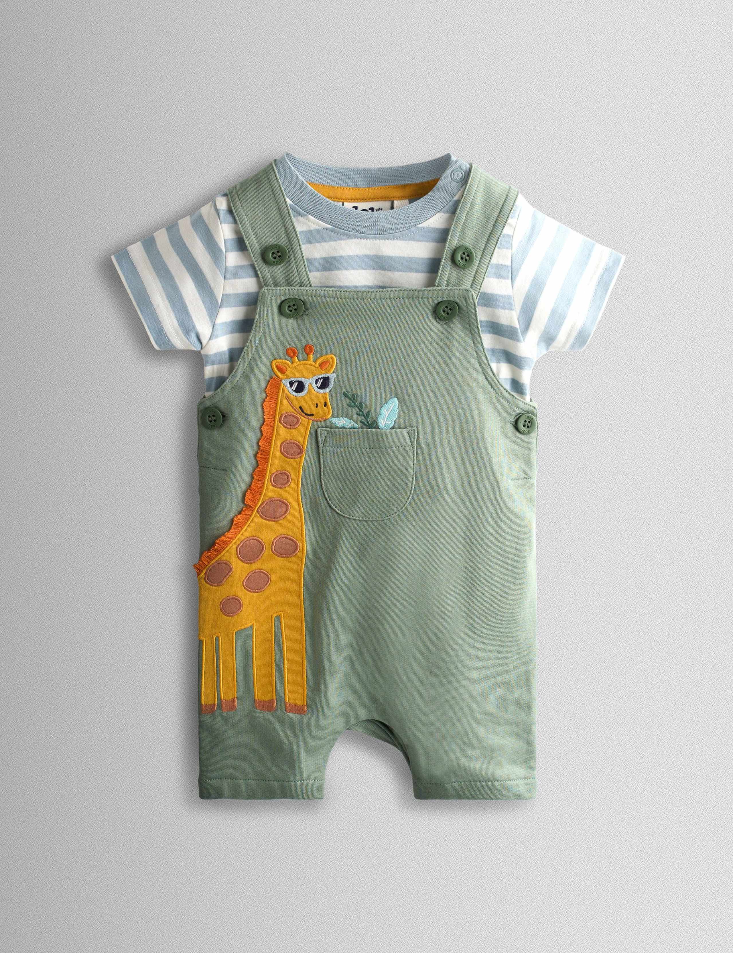 2 Piece Pure Cotton Dungarees & T-Shirt Set 1 of 7