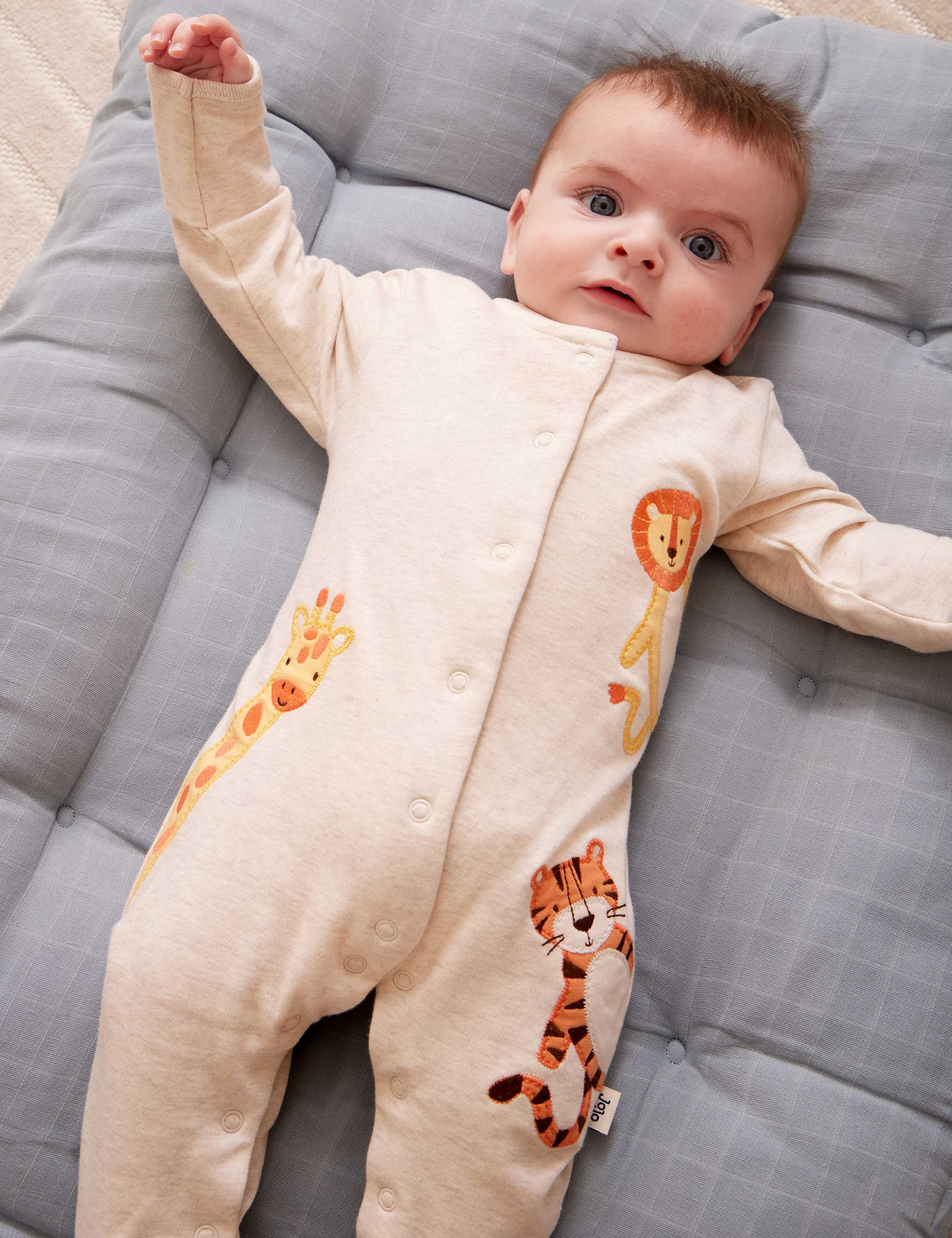 Pure Cotton Safari Appliqué Sleepsuit (7lbs-12 Mths) 1 of 3