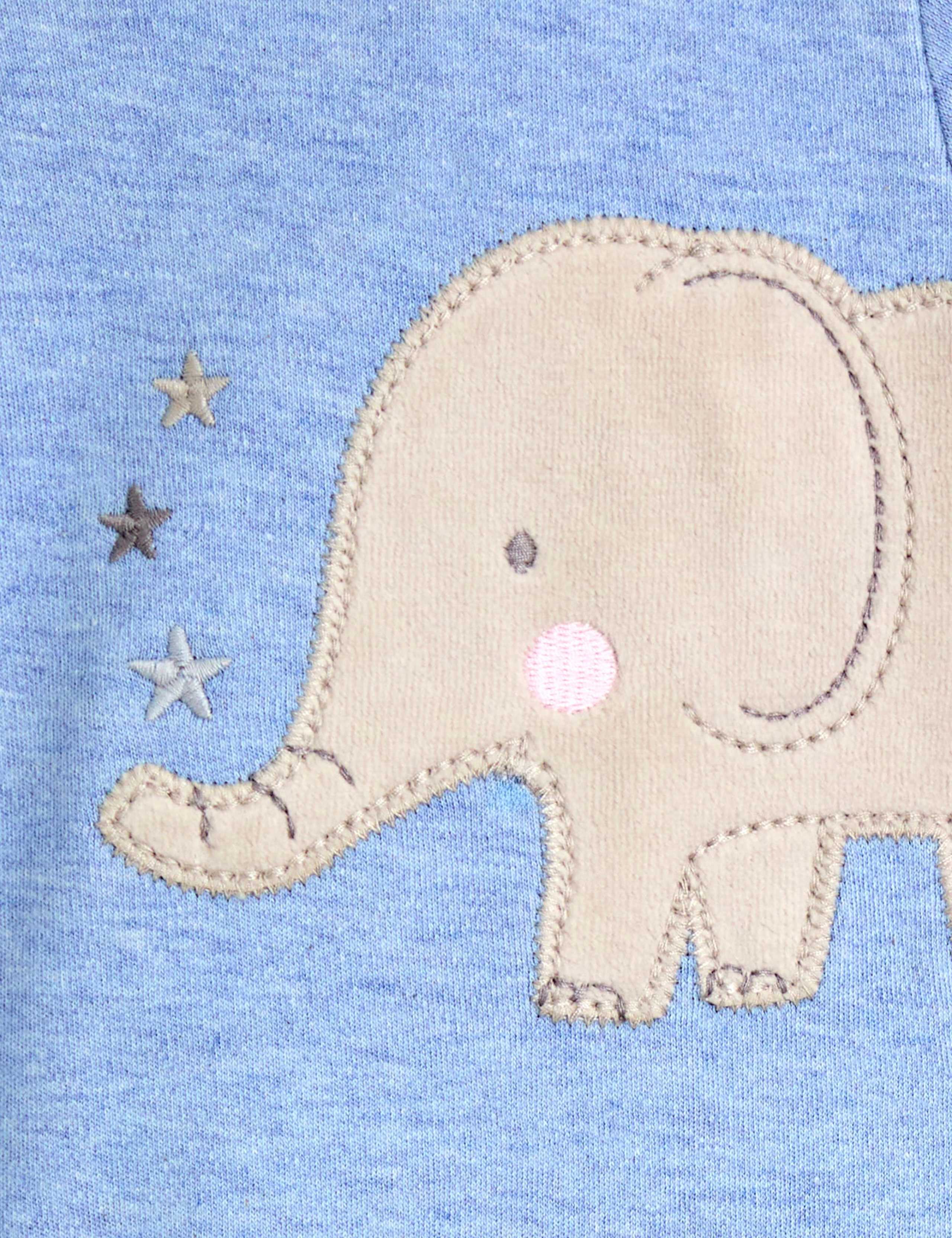 Pure Cotton Elephant Applique Zip Sleepsuit (7lbs-18 Mths) 3 of 3