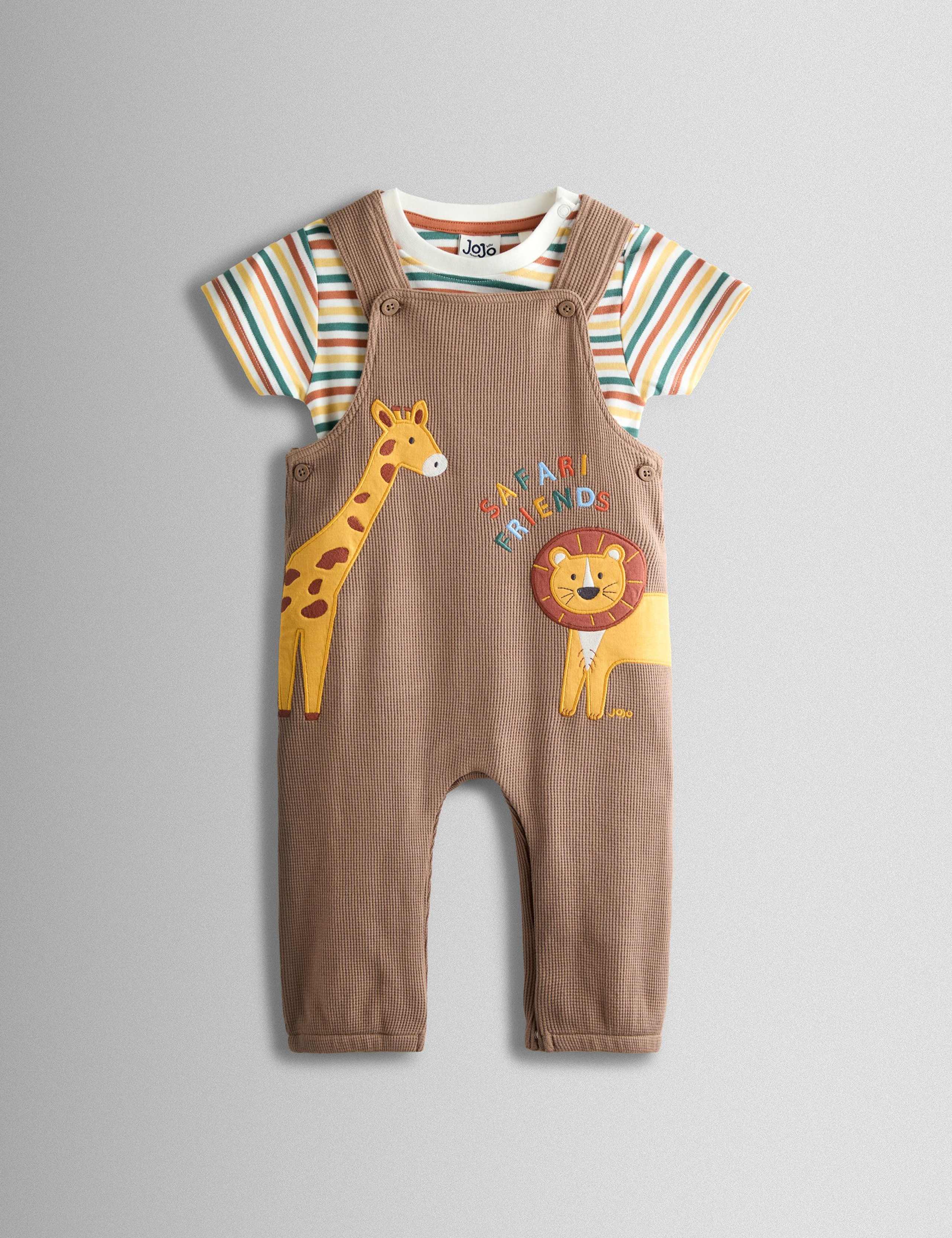 2 Piece Pure Cotton Safari Dungaree Outfit (0-24 Mths) 1 of 7