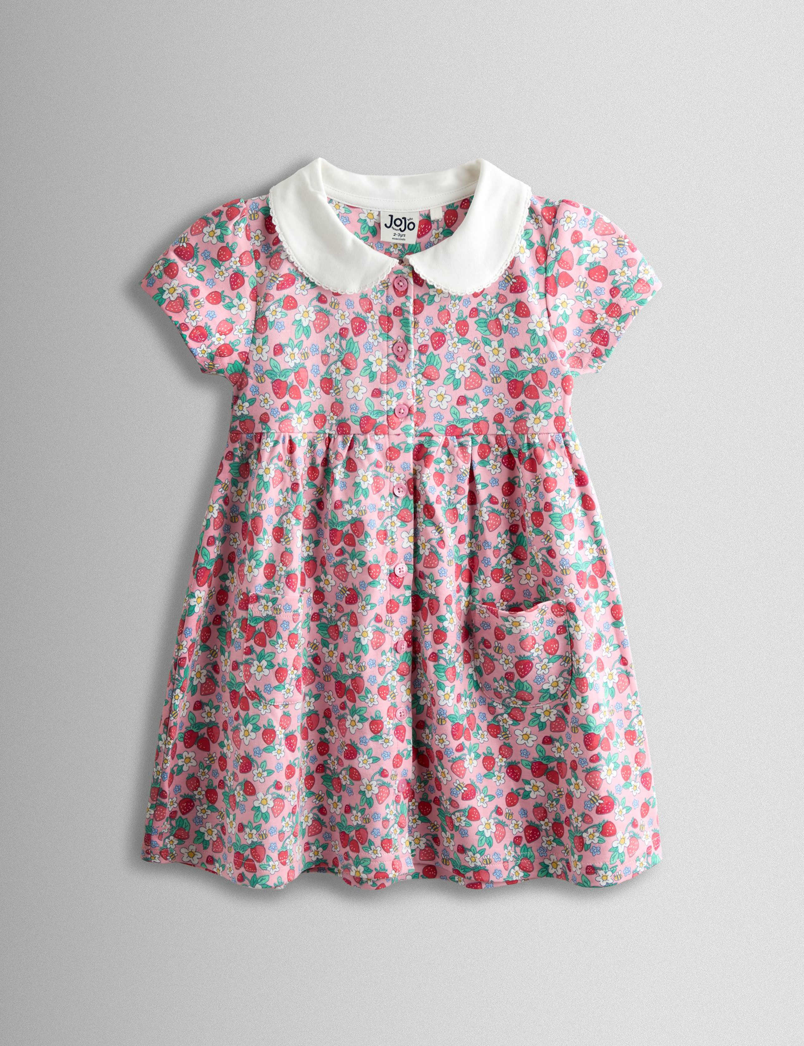 Pure Cotton Strawberry Pet In Pocket Dress (6 Mths - 7 Yrs) 1 of 4