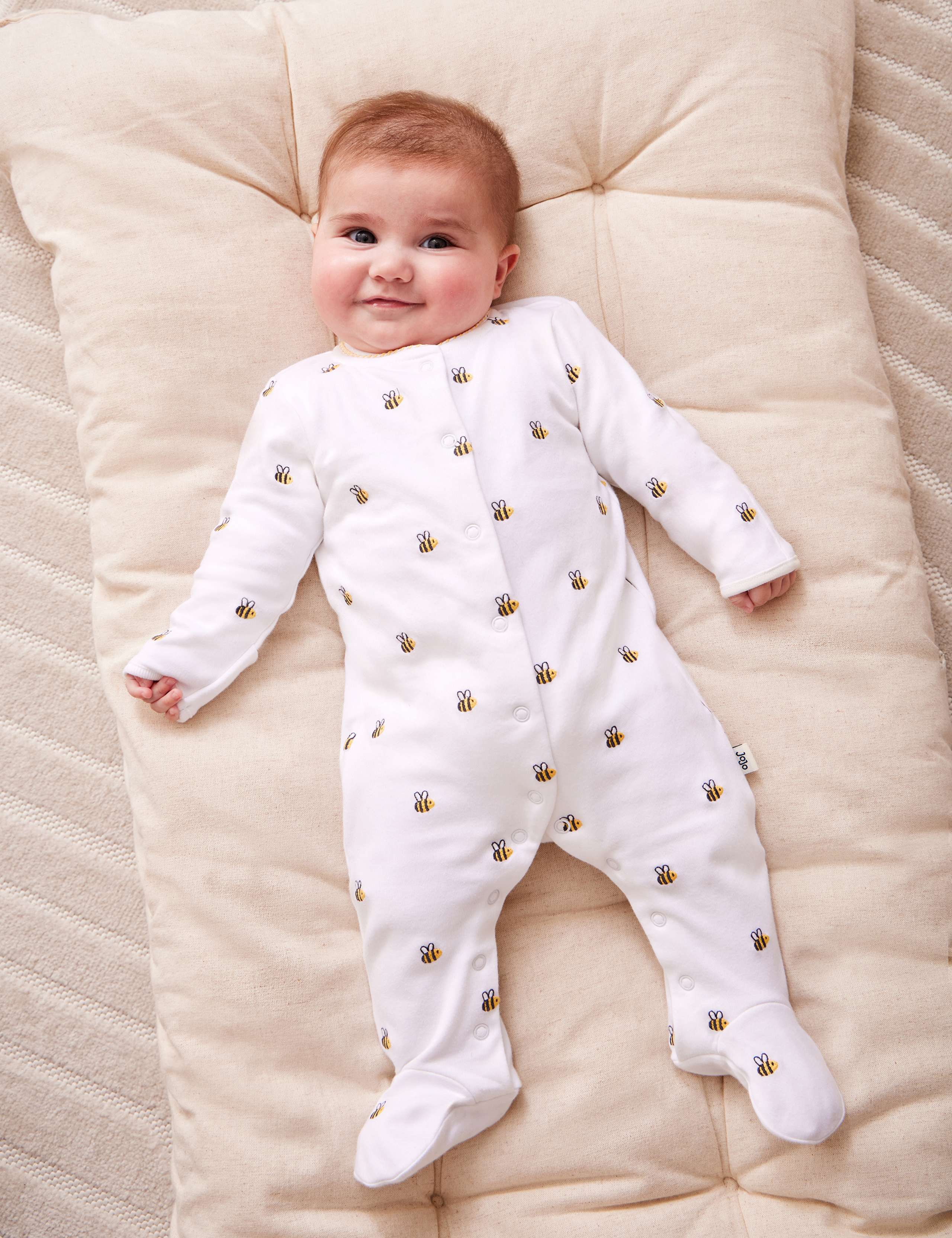 Pure Cotton Embroidered Bee Sleepsuit (7lbs-18 Mths) 1 of 3