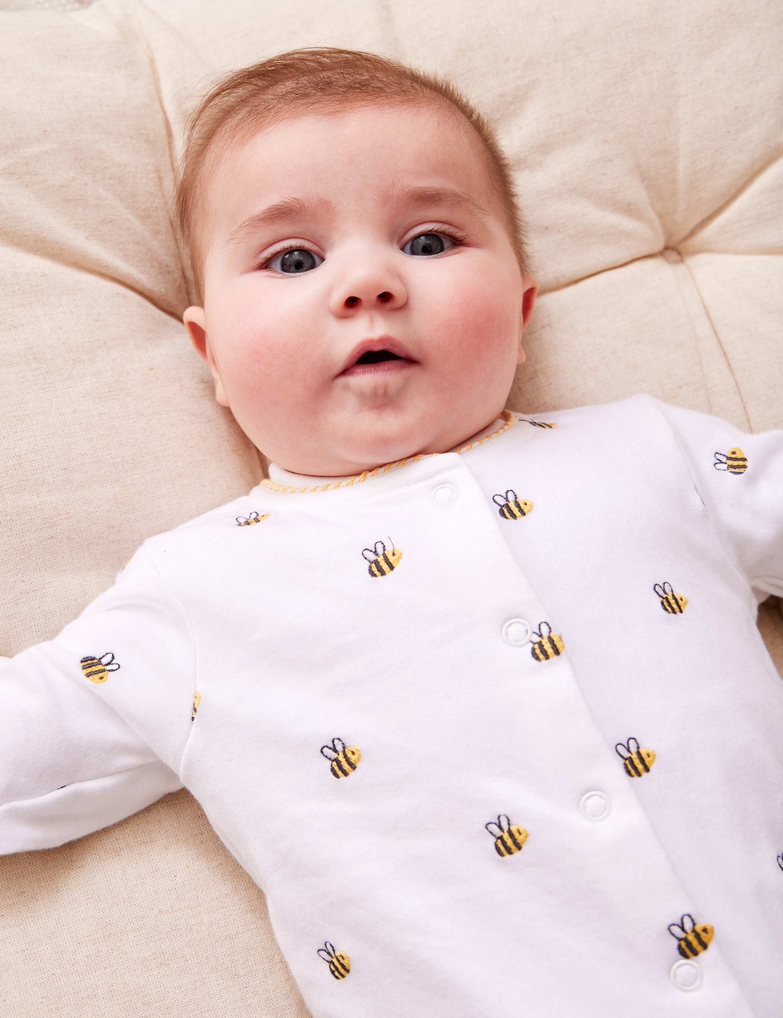 Pure Cotton Embroidered Bee Sleepsuit (7lbs-18 Mths) 2 of 3