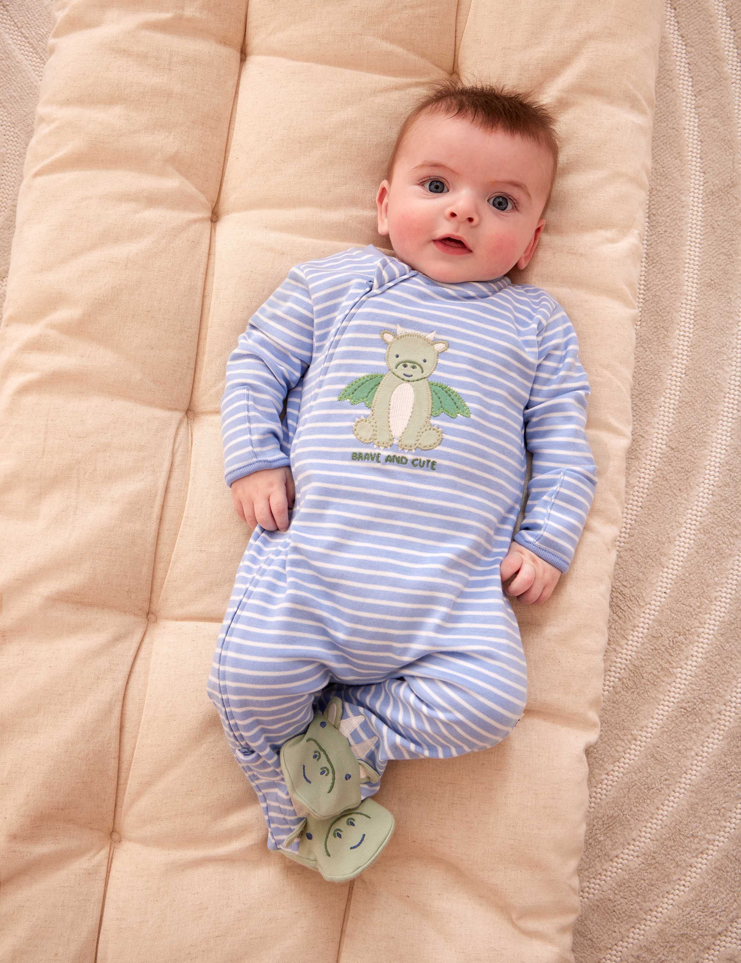 Pure Cotton Striped Dragon Sleepsuit (3-18 Mths) 1 of 3