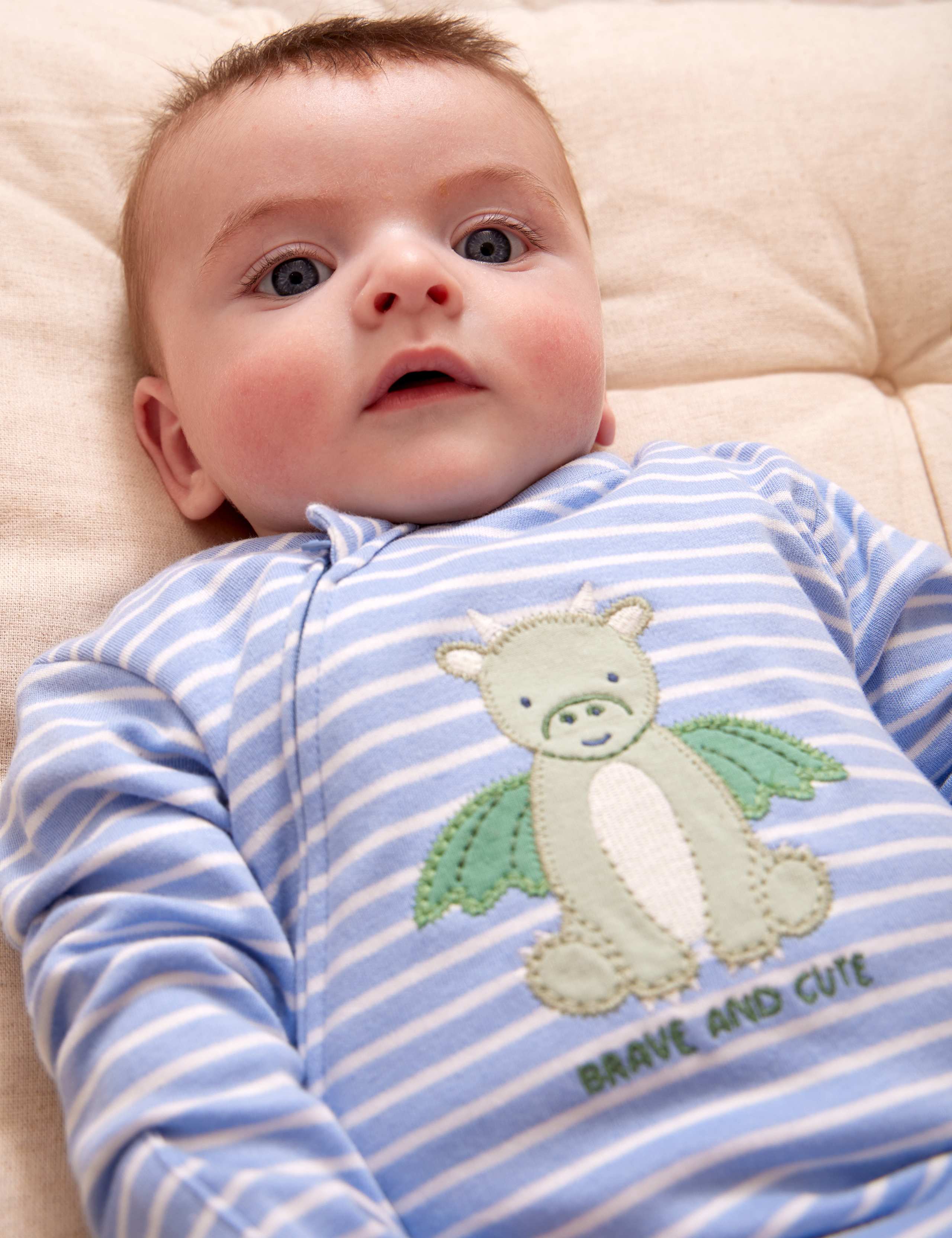 Pure Cotton Striped Dragon Sleepsuit (3-18 Mths) 2 of 3