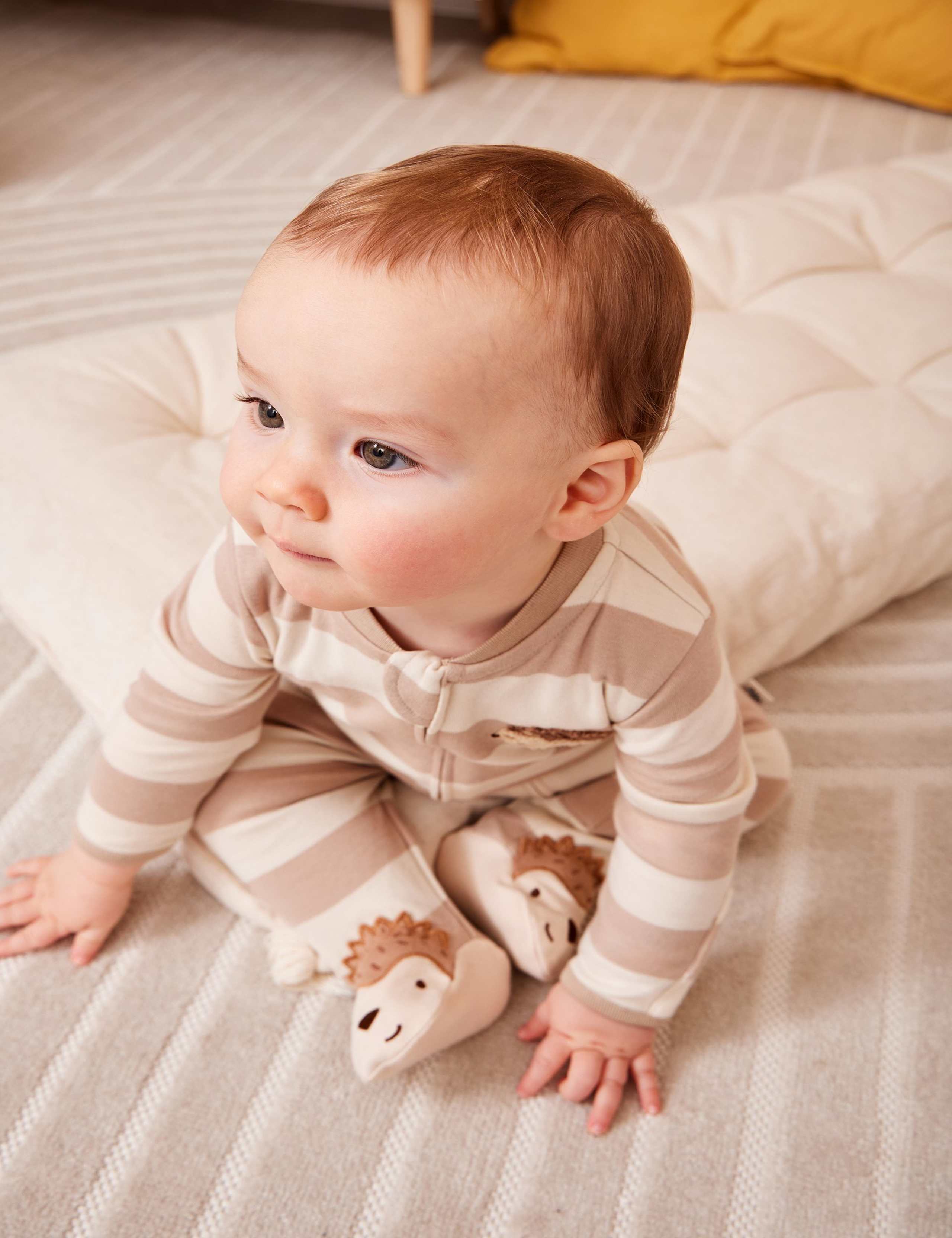 Pure Cotton Striped Hedgehog Zip Sleepsuit (0-18 Months) 2 of 4