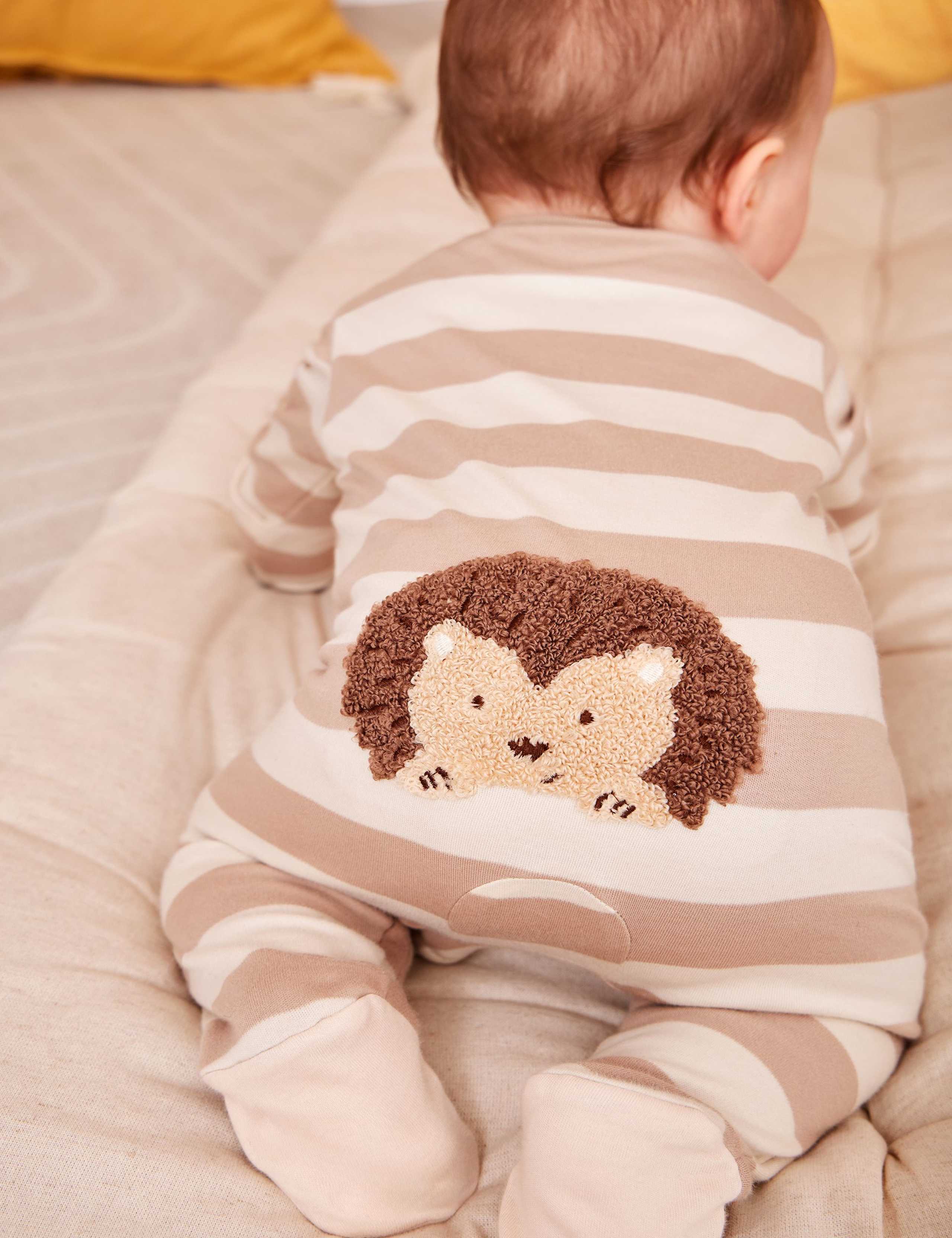 Pure Cotton Striped Hedgehog Zip Sleepsuit (0-18 Months) 4 of 4
