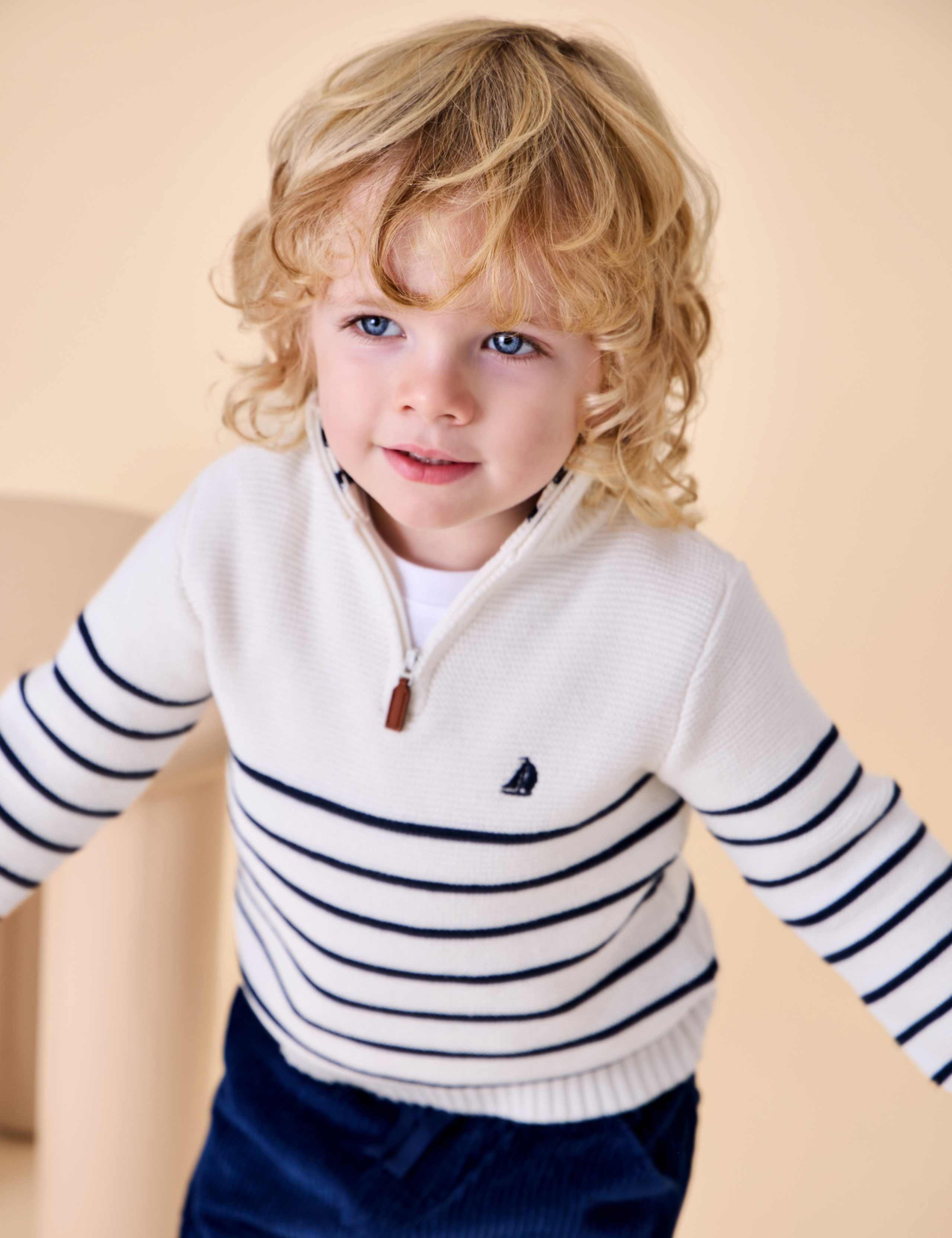 Pure Cotton Striped Half Zip Jumper (6 Mths-9 Yrs) 1 of 4