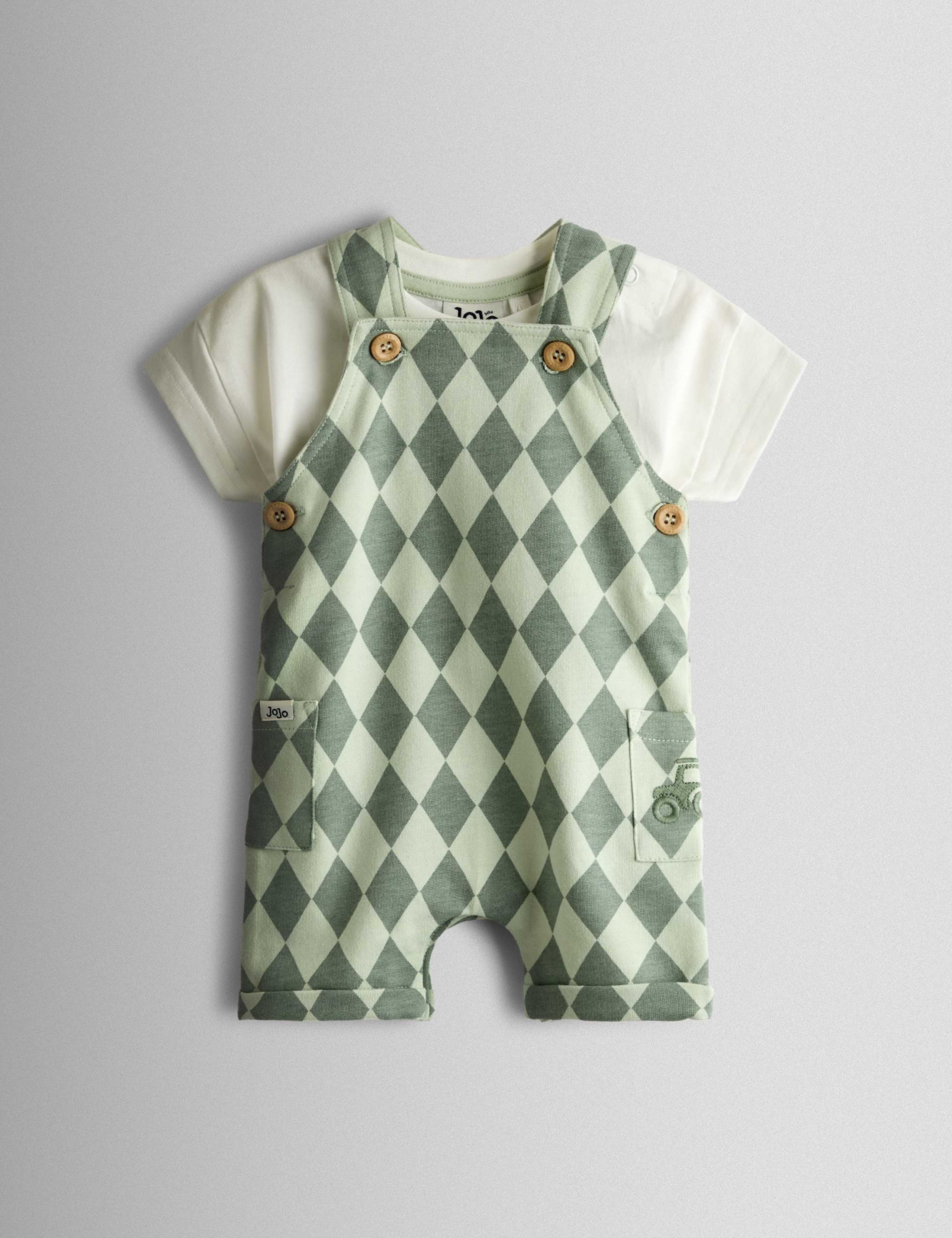 2 Piece Pure Cotton Check Dungaree Outfit (0-24 Mths) 1 of 7