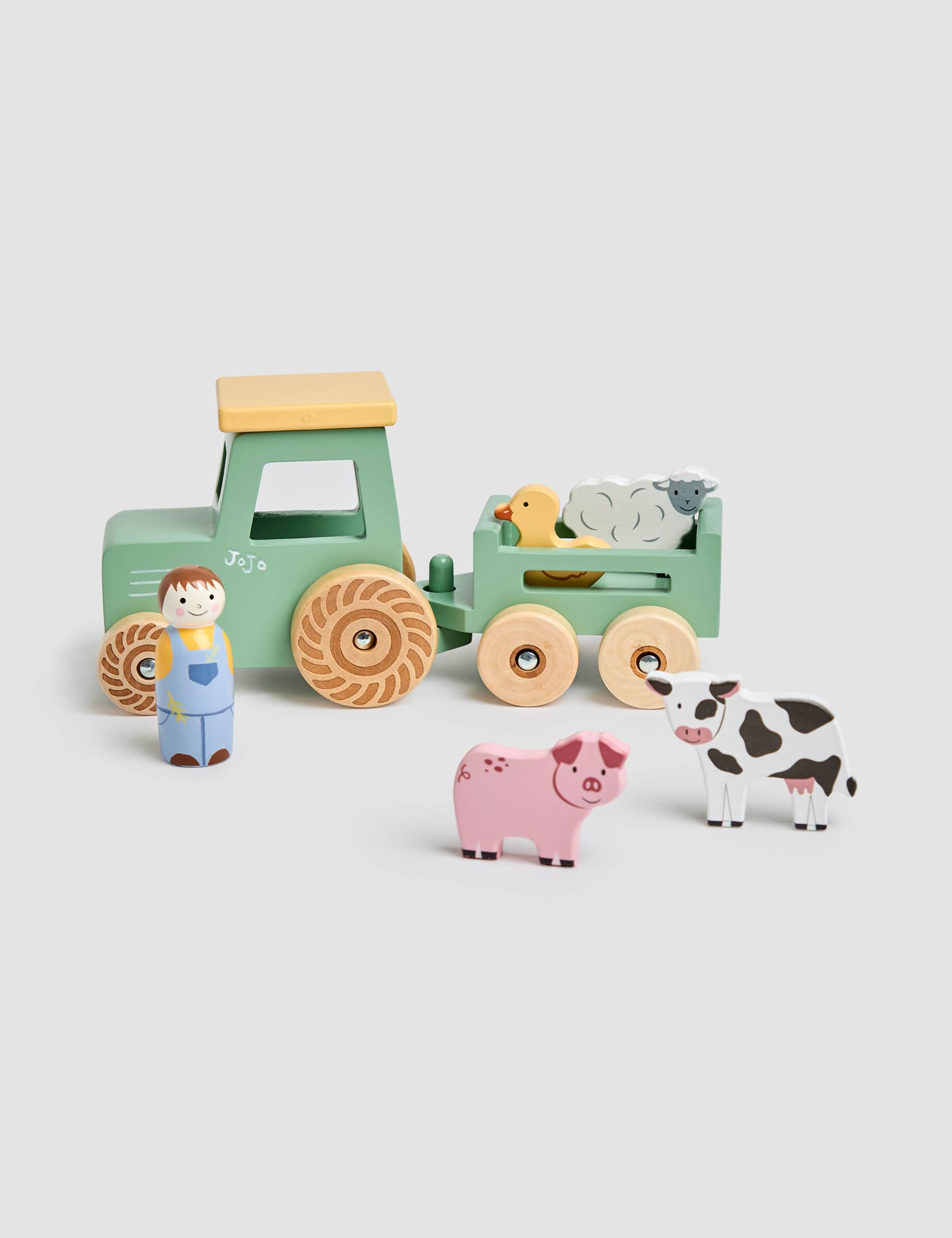 Wooden Farm Tractor & Trailer Set 3 of 6