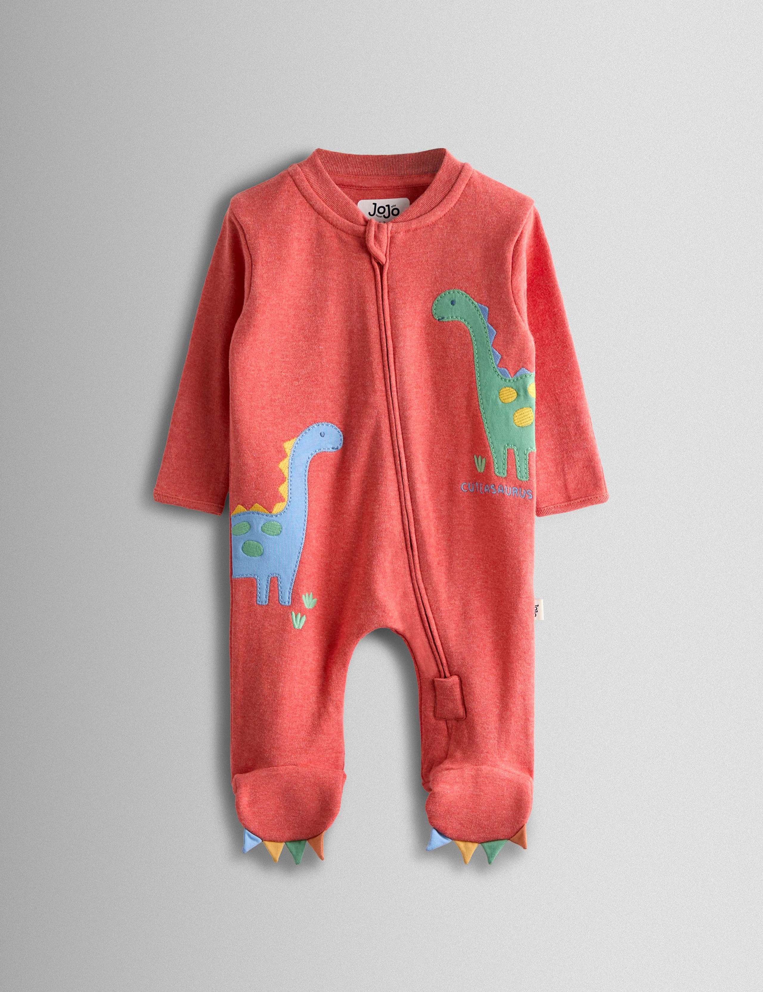 Pure Cotton Dino Applique Zip Sleepsuit (7lbs-18 Mths) 1 of 3