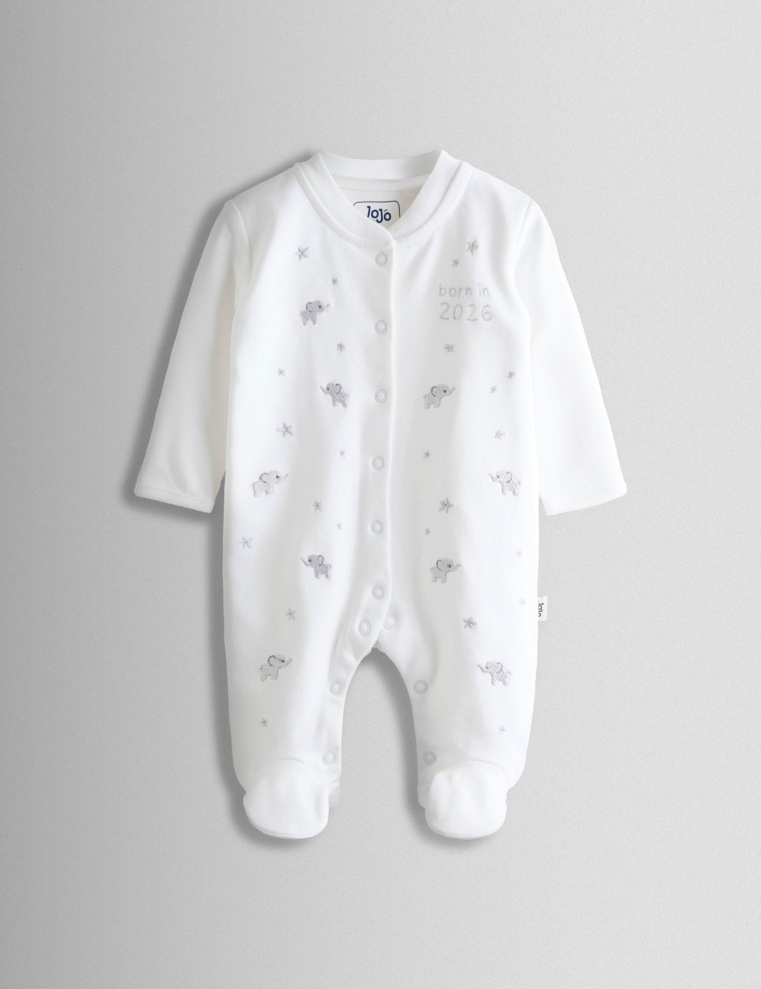 Pure Cotton Born in 2026 Elephant Sleepsuit (0-6 Months) 1 of 4