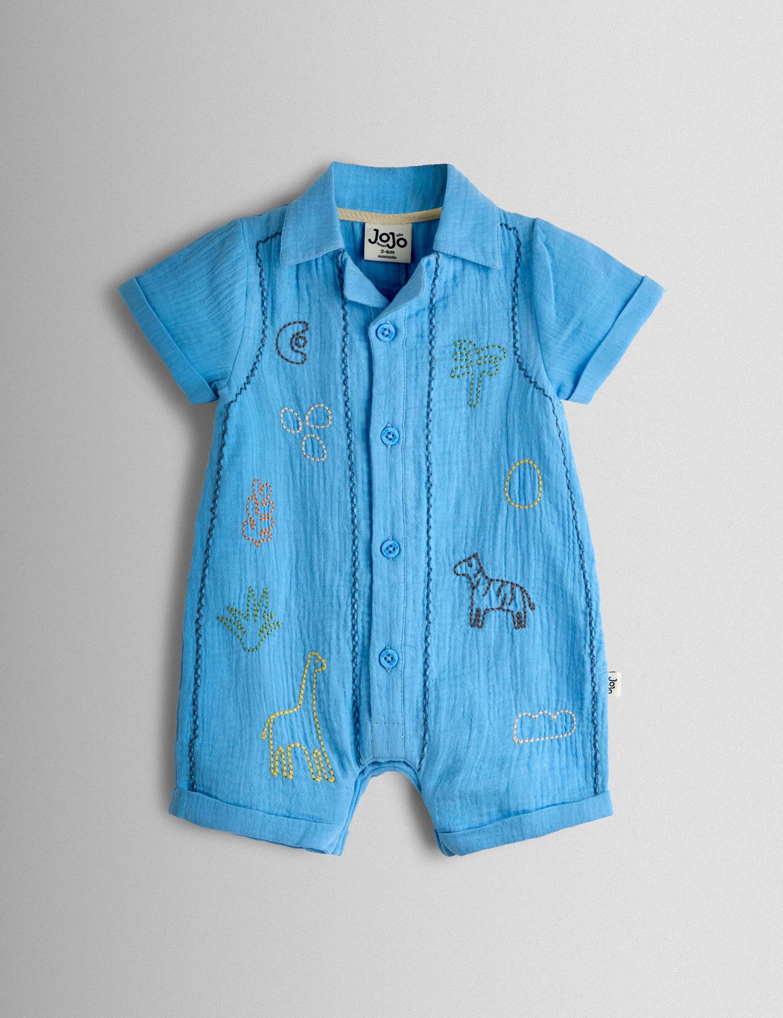 Pure Cotton Embroidered Safari Romper (0-24 Mths) 1 of 3