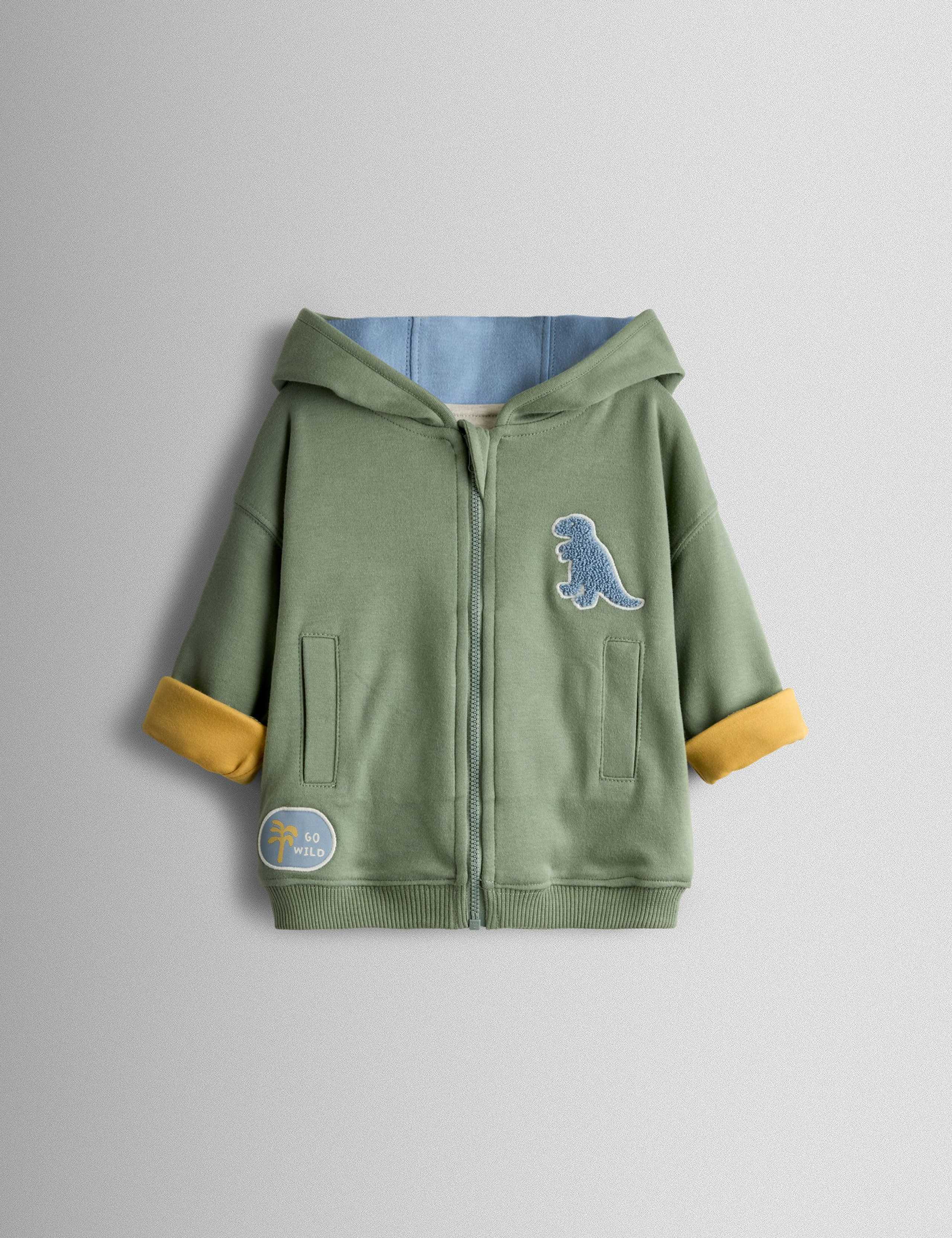 Pure Cotton Bouclé Dino Reversible Hoodie (6 Mths - 6 Yrs) 8 of 10