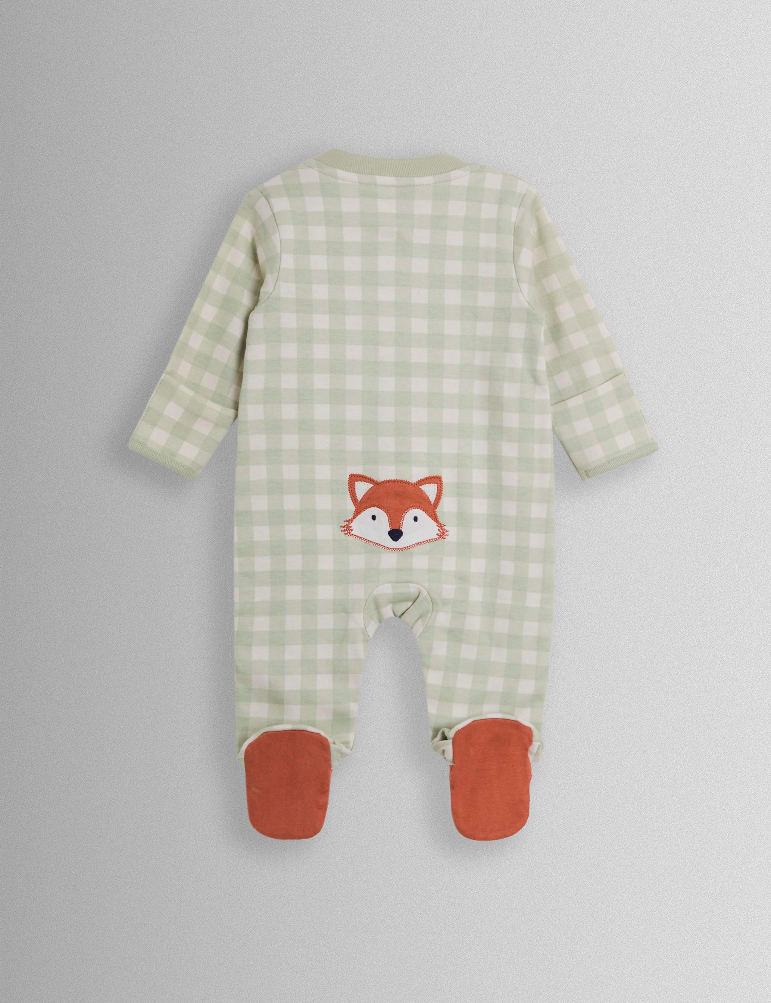 Pure Cotton Gingham Fox Sleepsuit (7lbs-18 Mths) 3 of 4