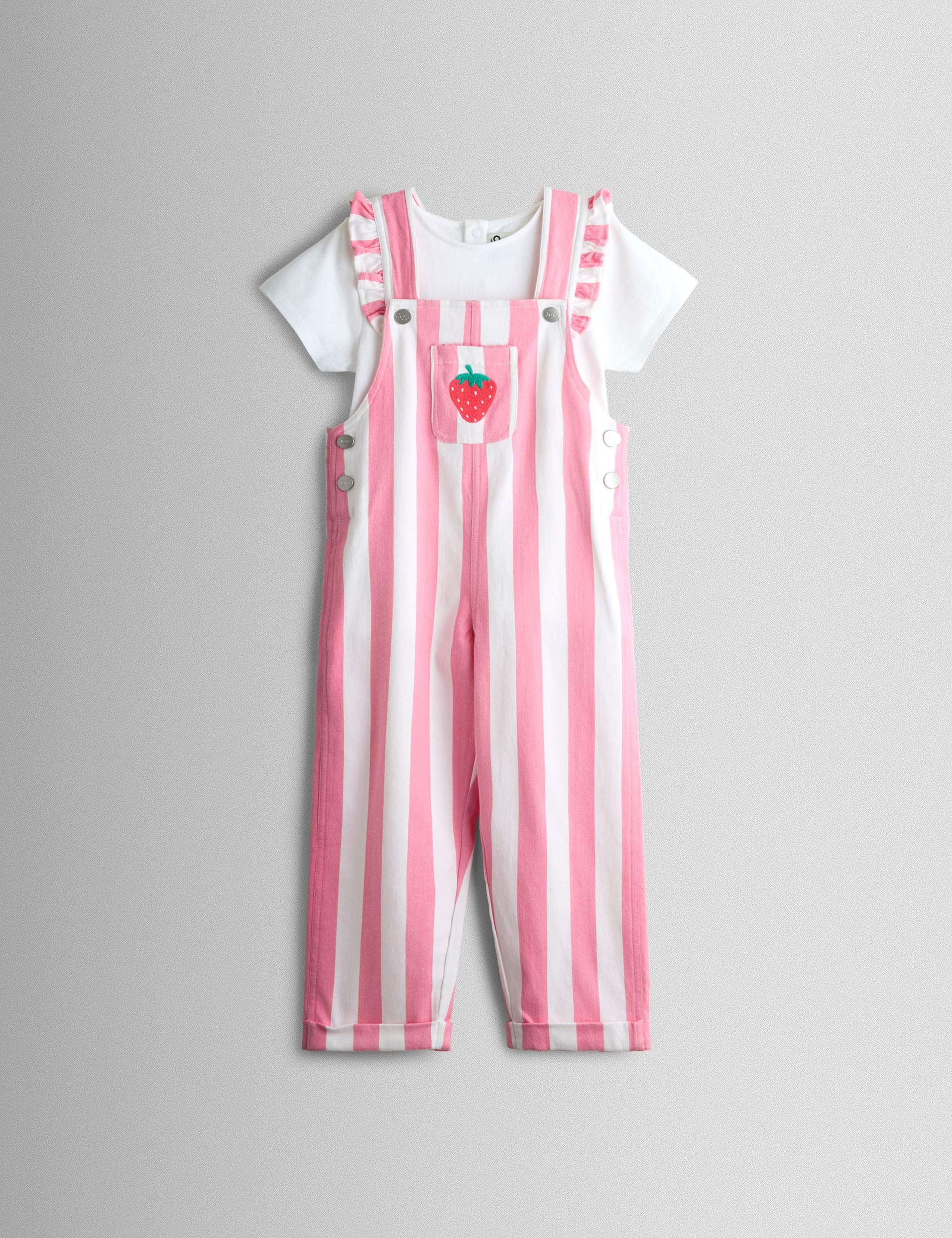 Pure Cotton Strawberry Dungaree Outfit (6 Mths - 9 Yrs) 6 of 8