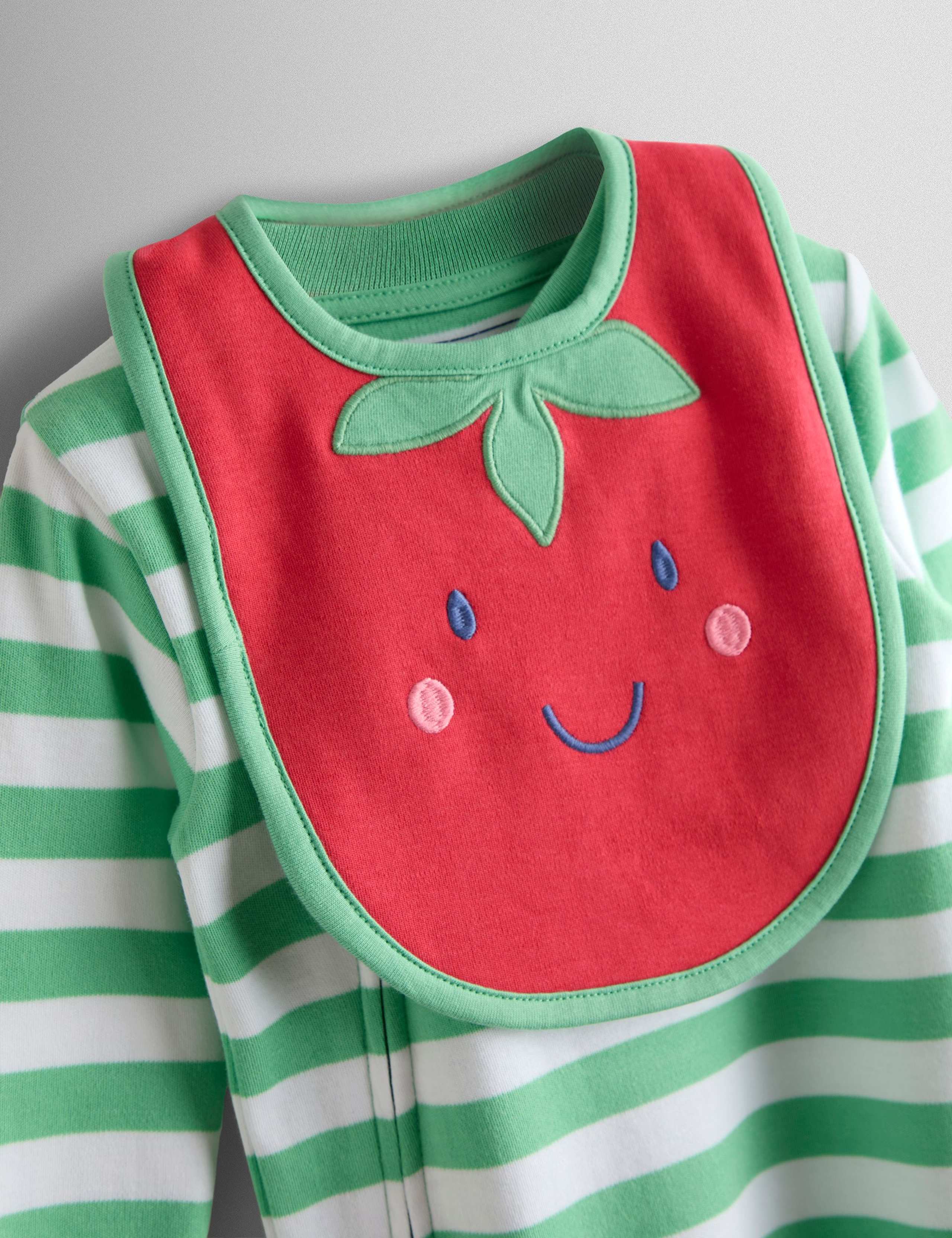 3 Piece Pure Cotton Striped Sleepsuit, Hat & Bib Set (7lbs-18 Mths) 8 of 8