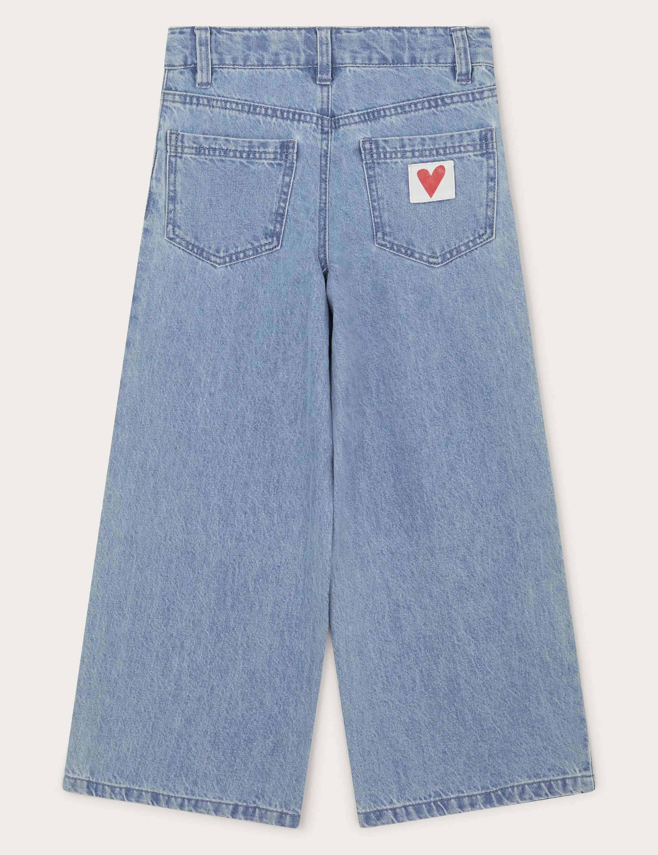 Pure Cotton Embroidered Heart Wide Leg Jeans (3-13 Yrs) 2 of 3