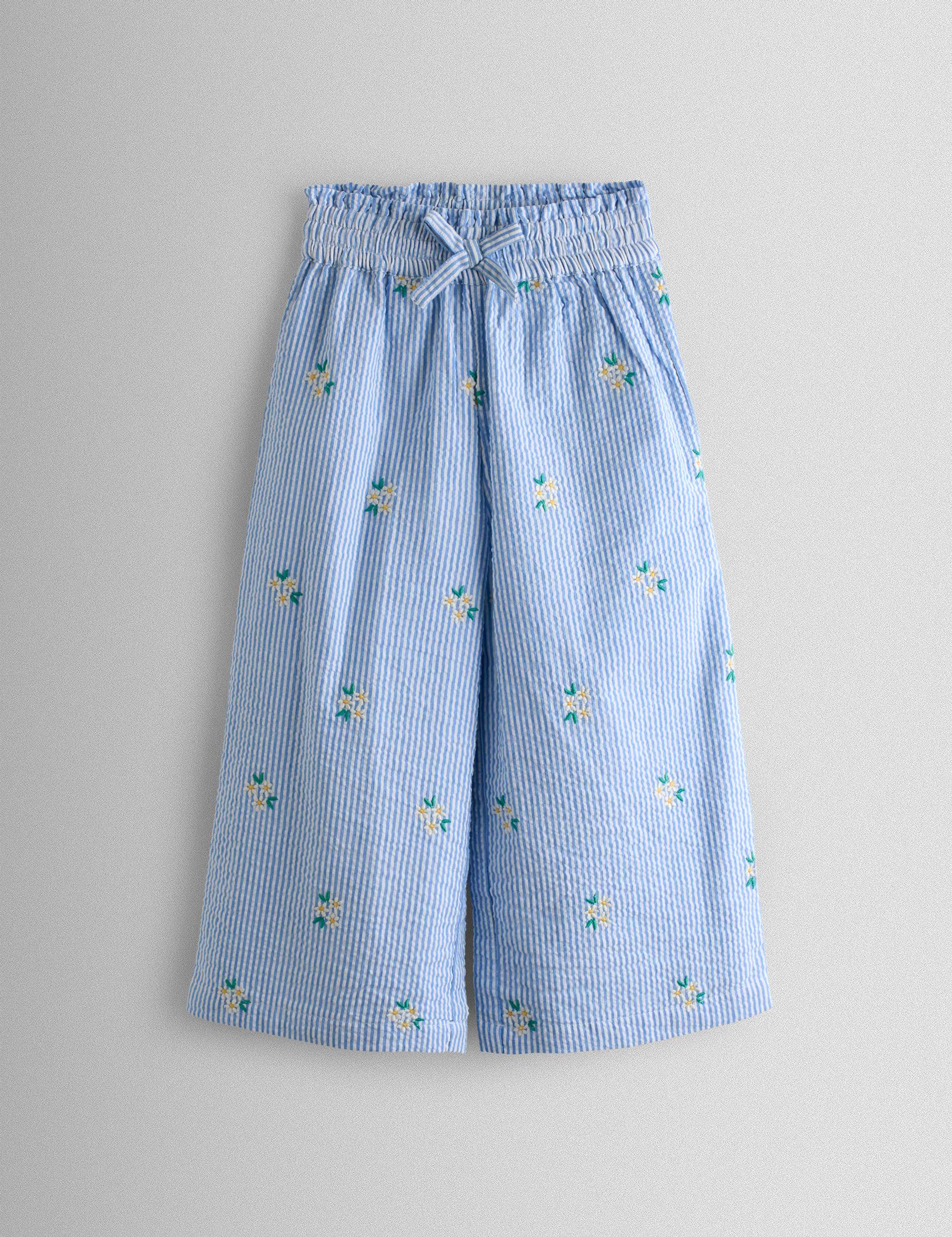 Relaxed Pure Cotton Striped Floral Trousers (6 Mths-7 Yrs) 1 of 4