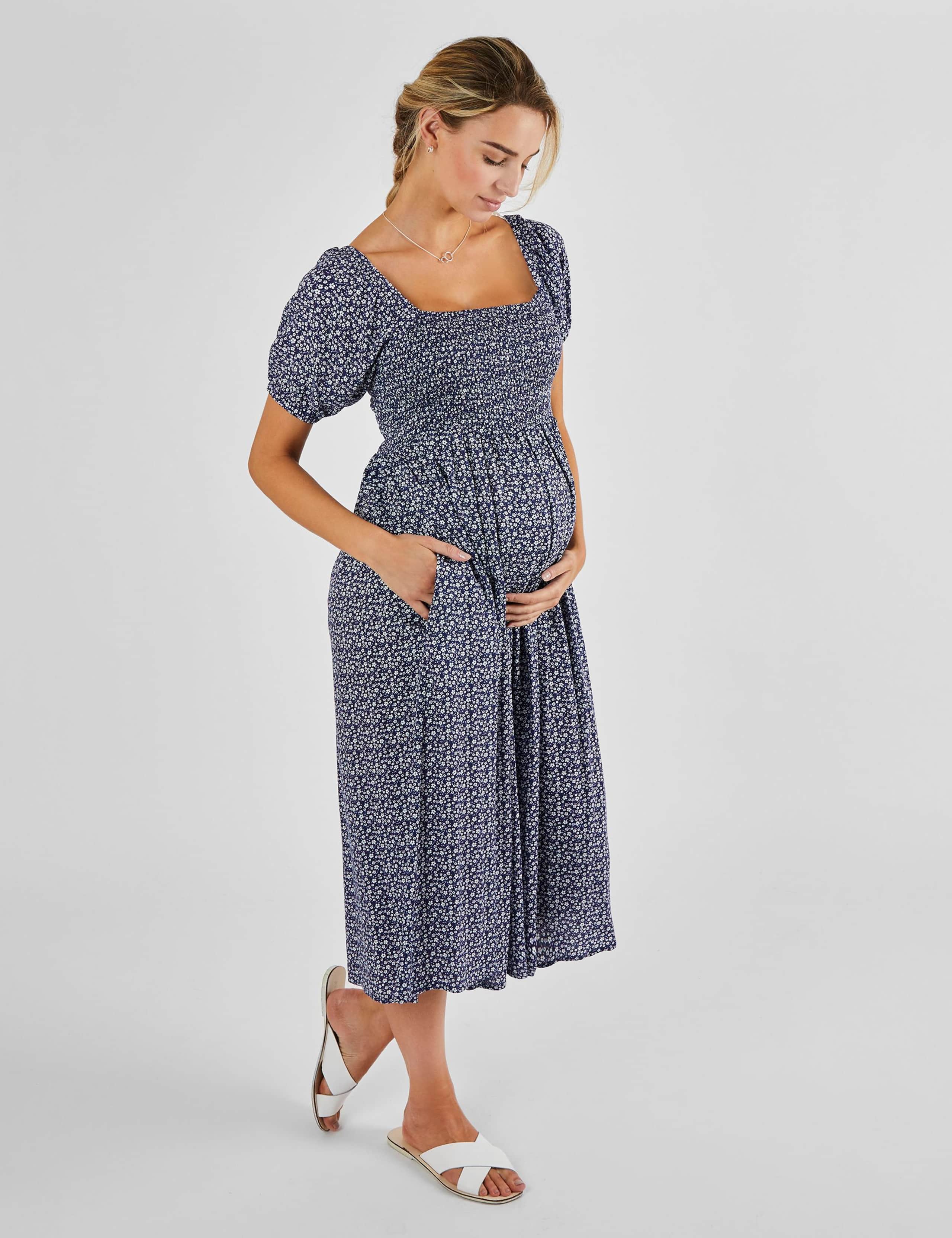 Maternity Ditsy Floral Midi Shirred Dress 2 of 4