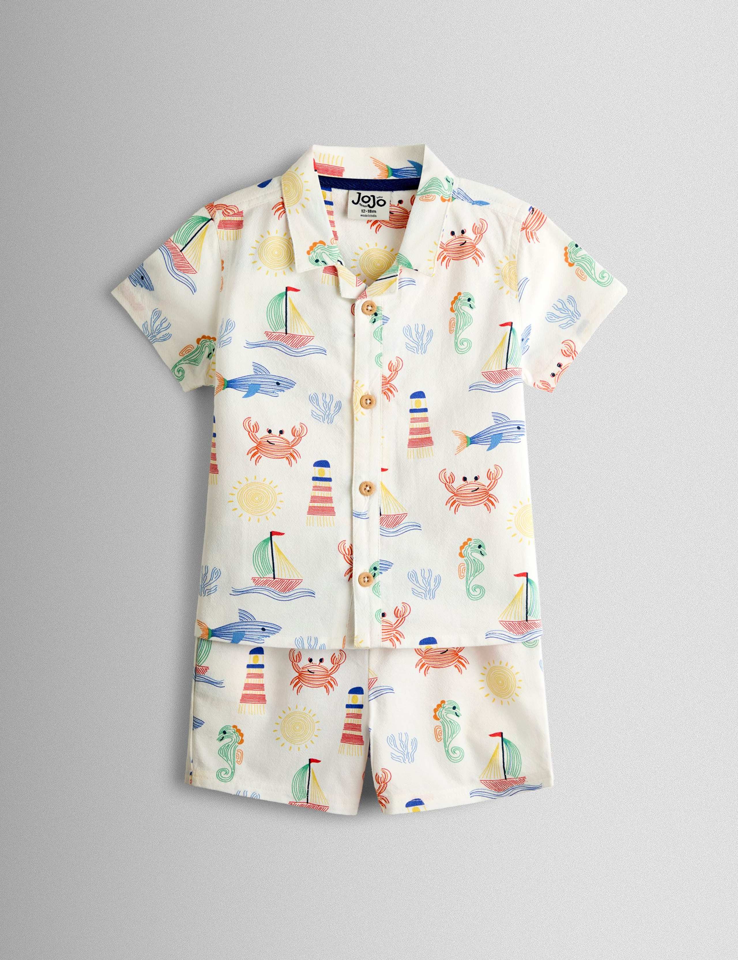2 Piece Pure Cotton Seaside Shirt & Shorts Set (6 Mths-7 Yrs) 1 of 7