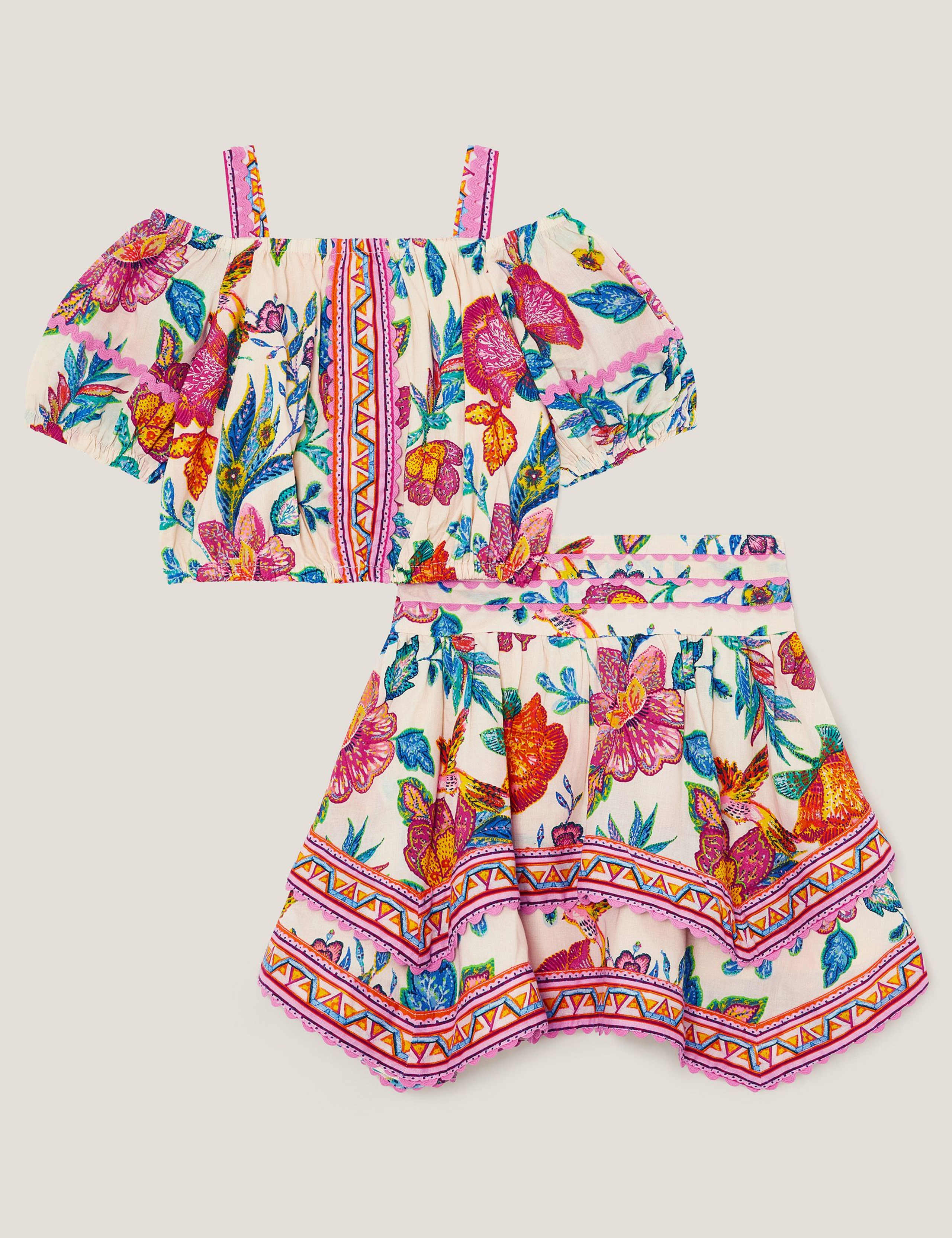2pc Pure Cotton Floral Top & Skirt Set (3-15 Yrs) 1 of 3
