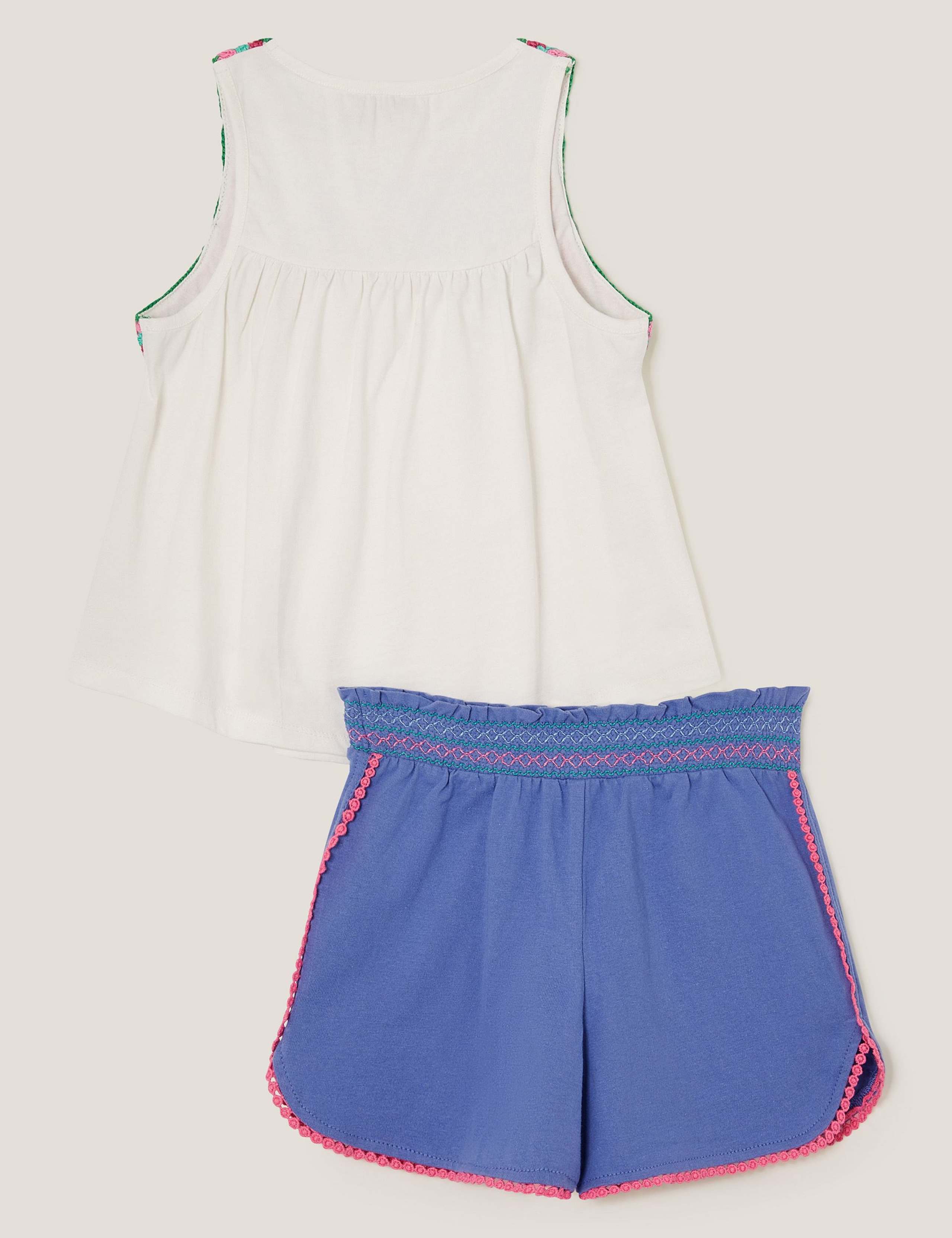 Pure Cotton Embroidered Top & Shorts Outfit (3-13 Yrs) 2 of 3