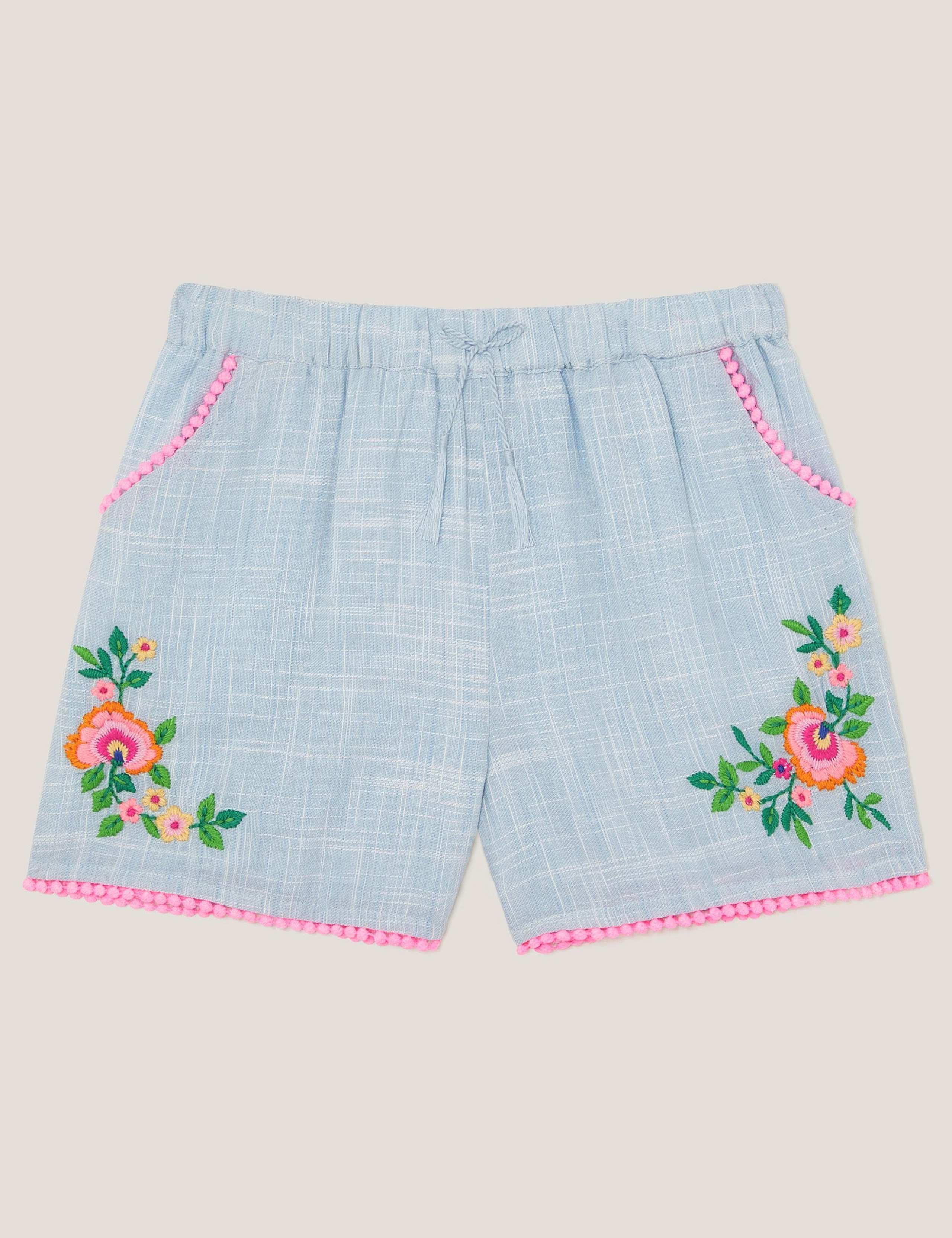 Pure Cotton Floral Embroidered Shorts (3-15 Yrs) 1 of 3