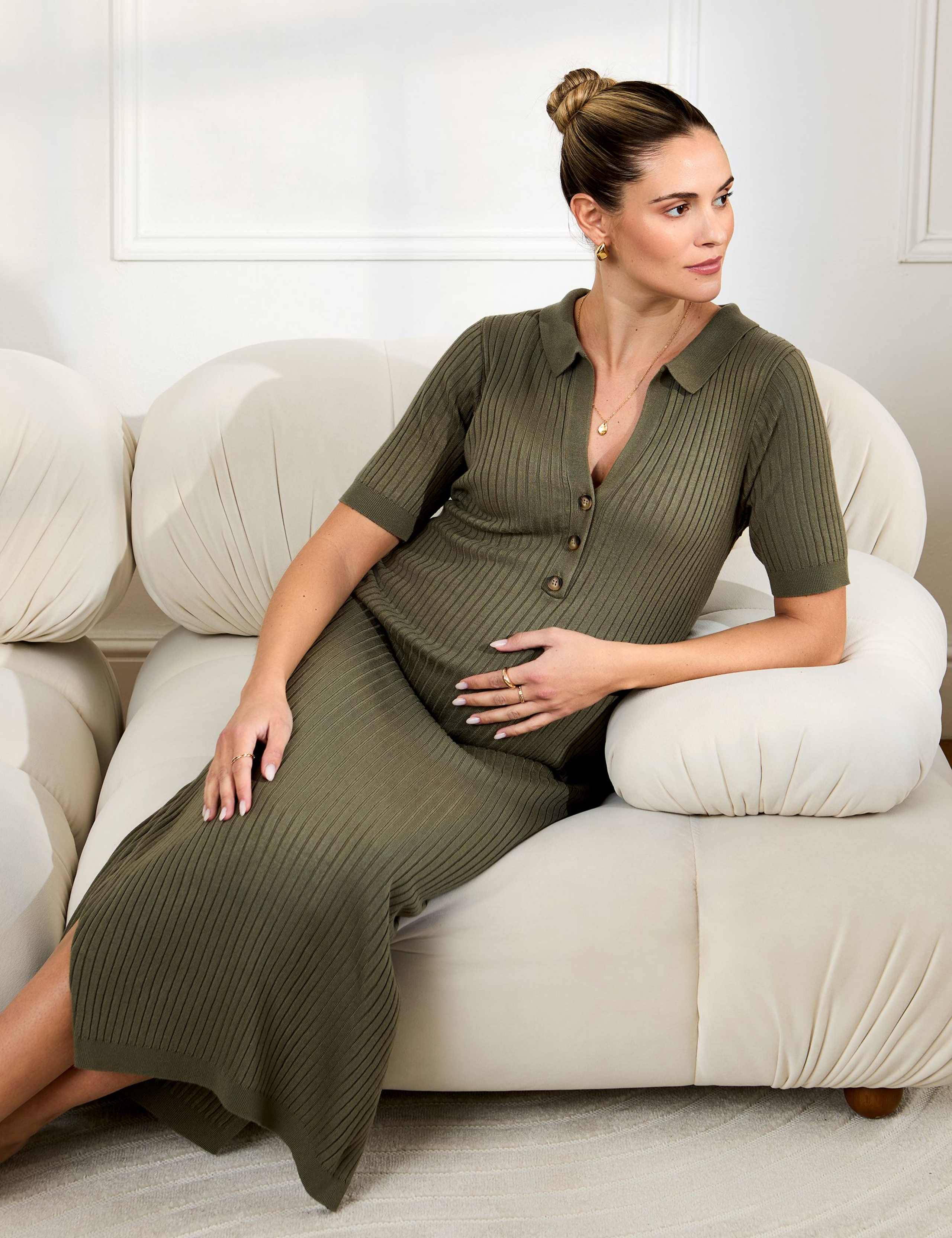 Maternity Knitted Ribbed Midi Shirt Dress 1 of 5
