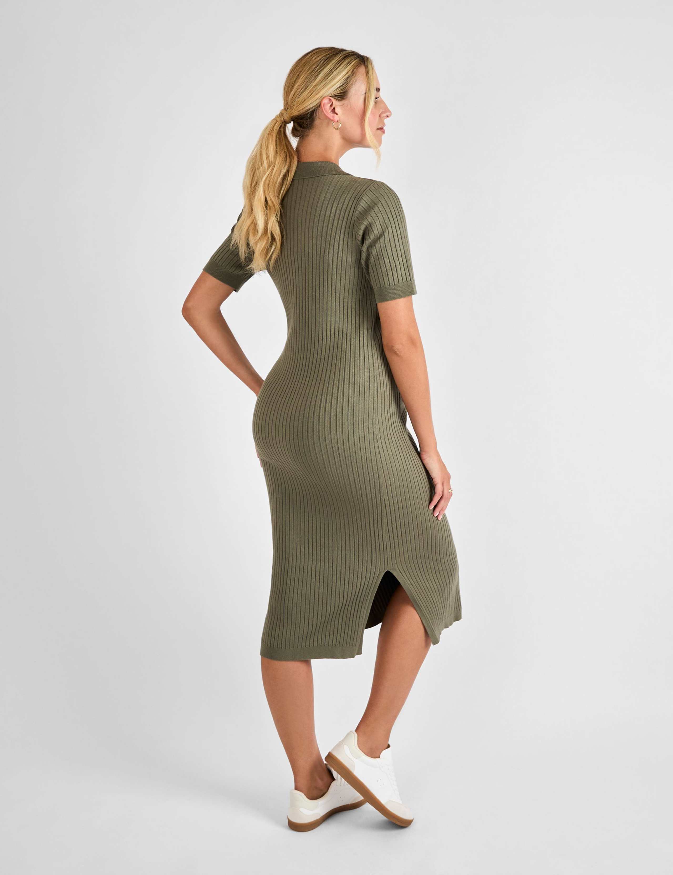 Maternity Knitted Ribbed Midi Shirt Dress 5 of 5