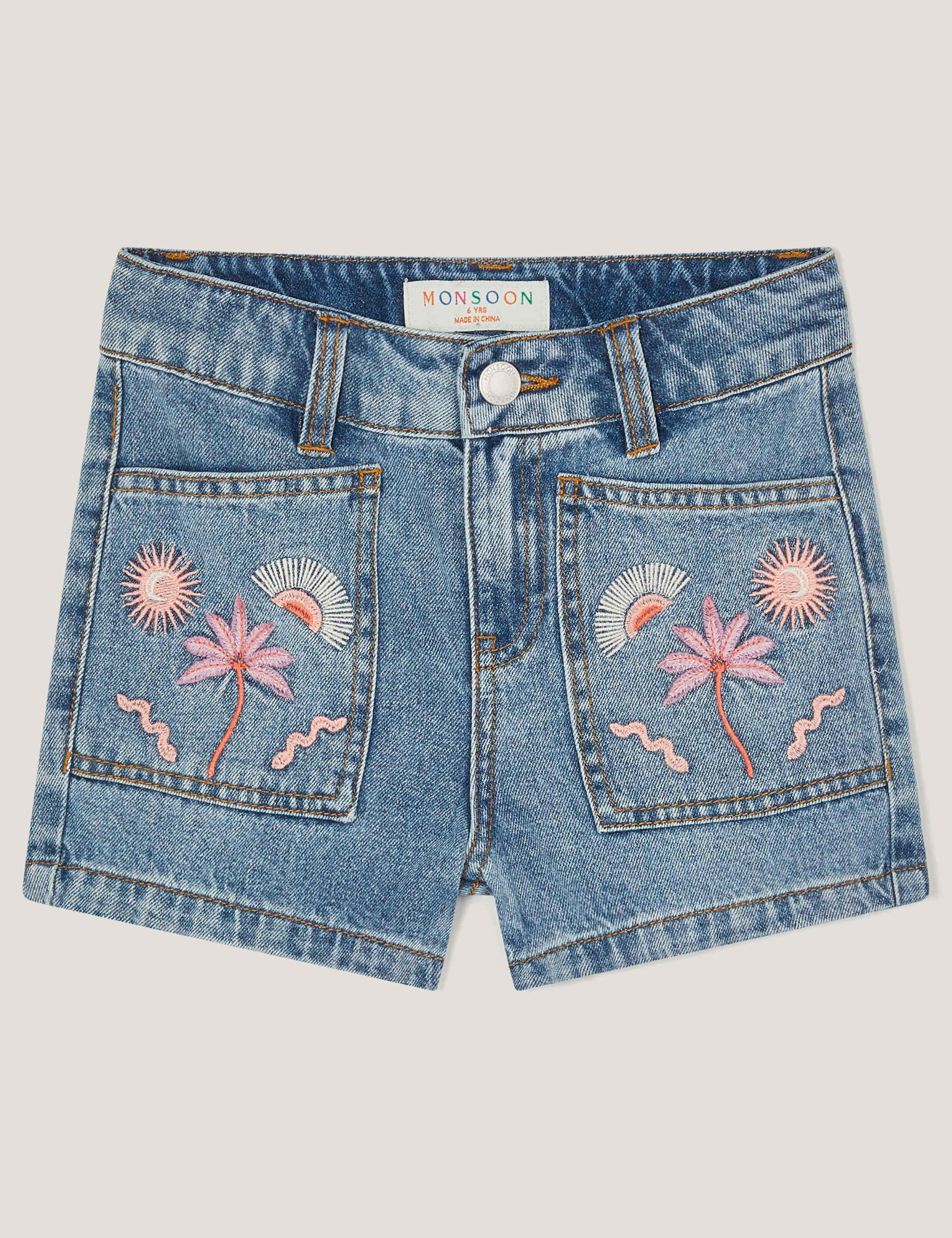 Denim Embroidered Shorts (3-13 Yrs) 1 of 3