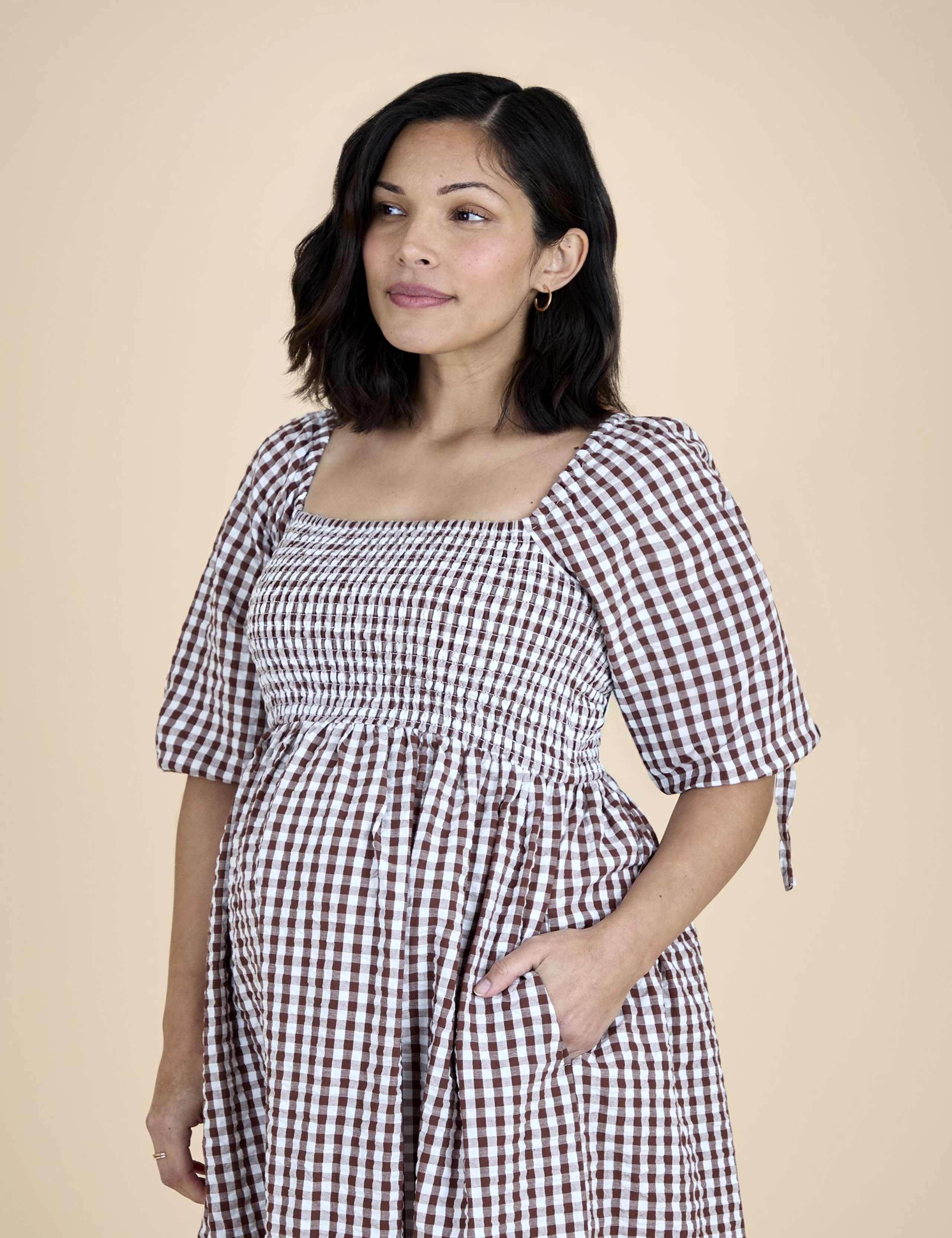 Maternity Pure Cotton Gingham Midi Dress 2 of 6