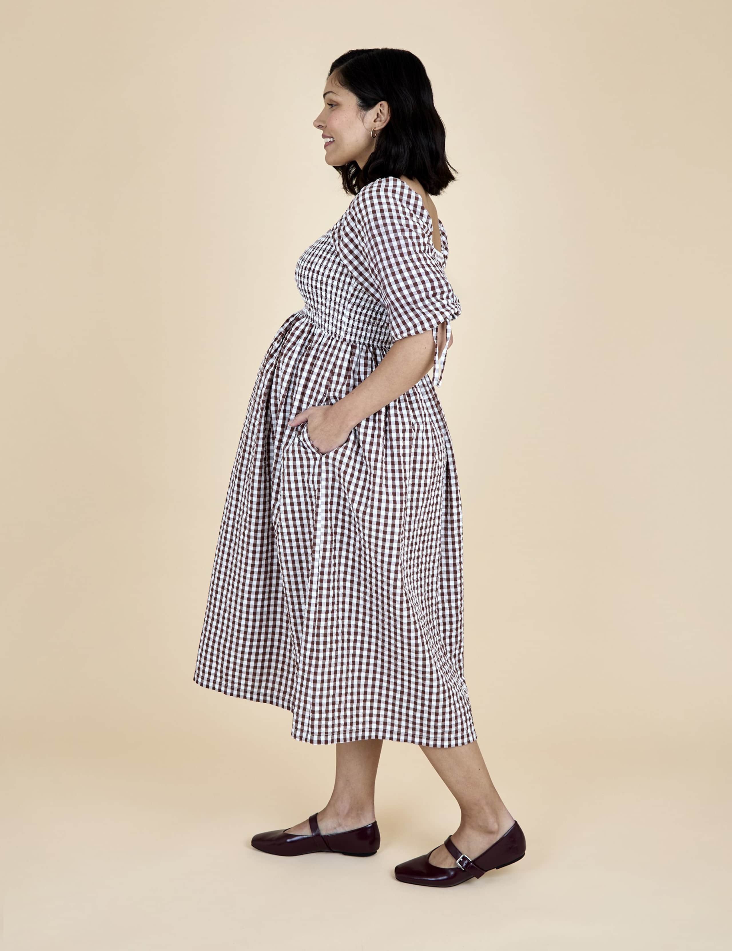 Maternity Pure Cotton Gingham Midi Dress 3 of 6