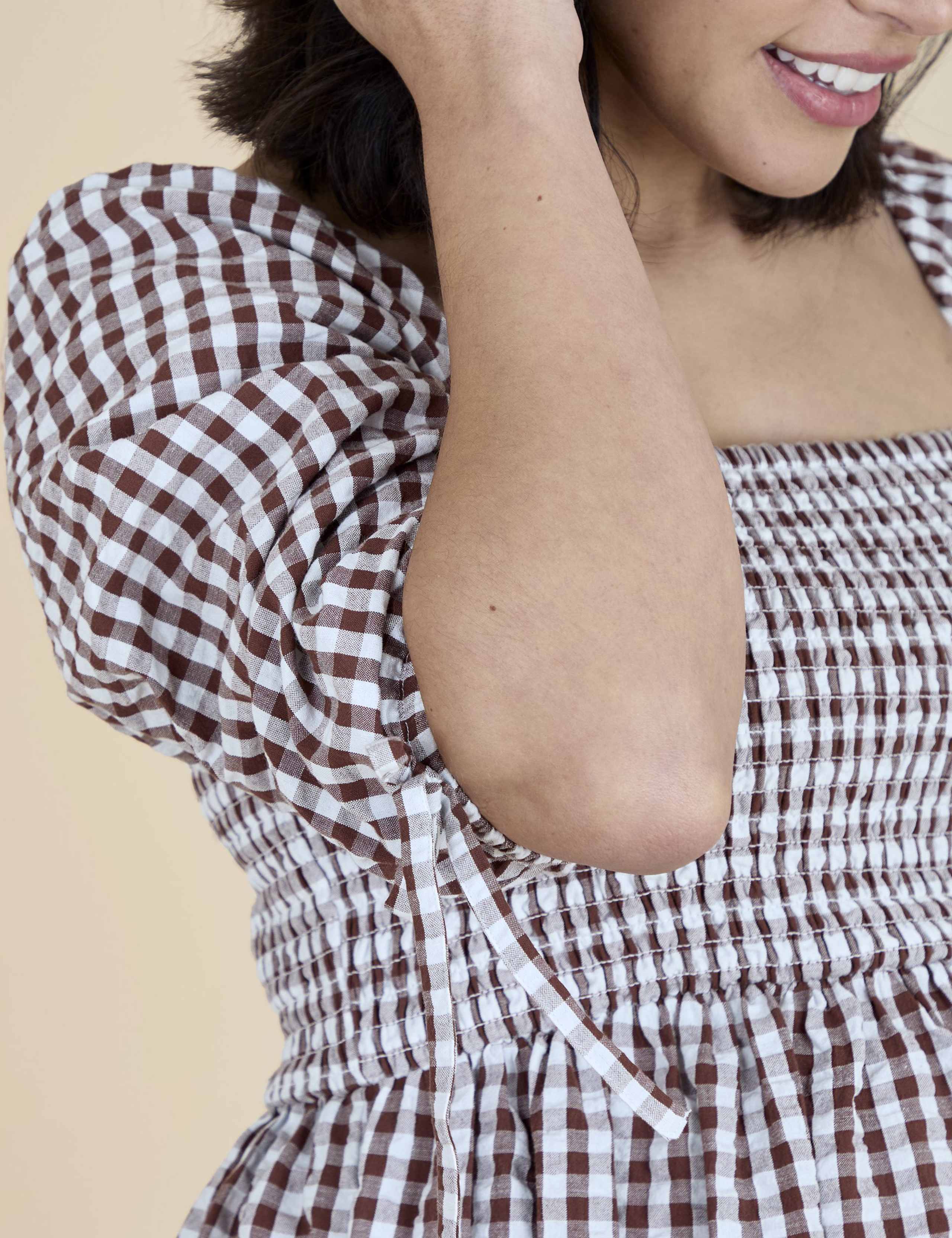 Maternity Pure Cotton Gingham Midi Dress 4 of 6