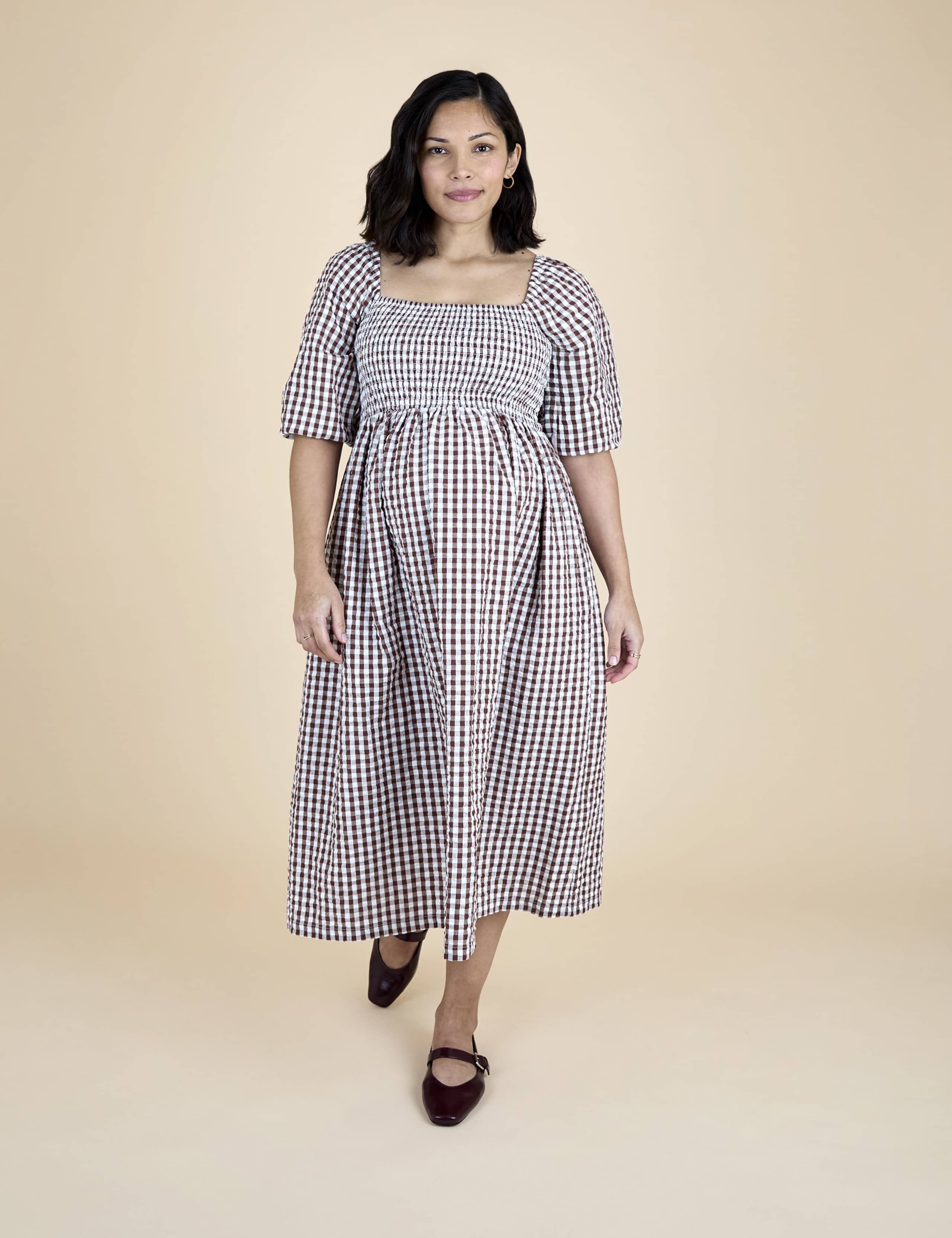 Maternity Pure Cotton Gingham Midi Dress 6 of 6