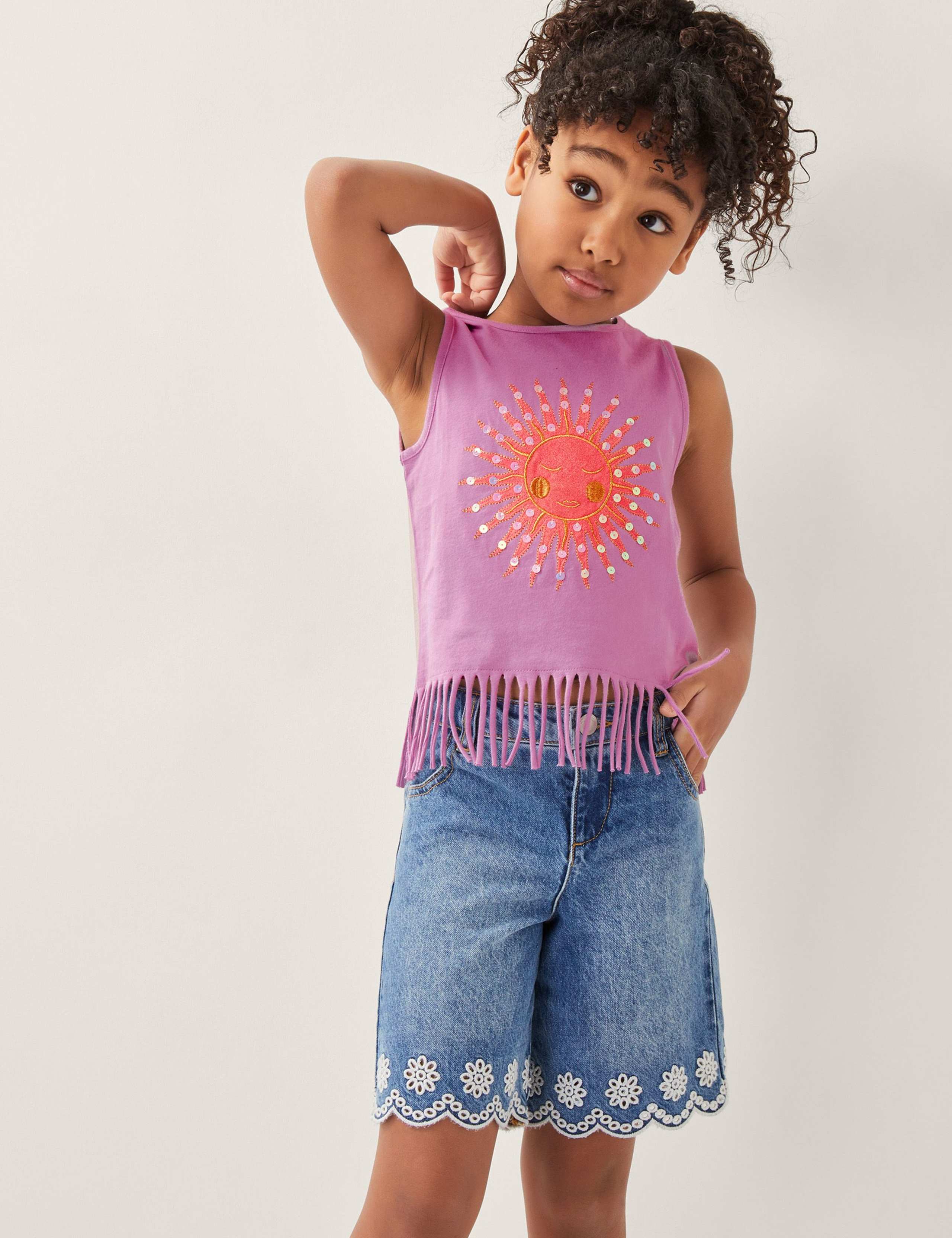 Denim Embroidered Shorts (3-15 Yrs) 1 of 4