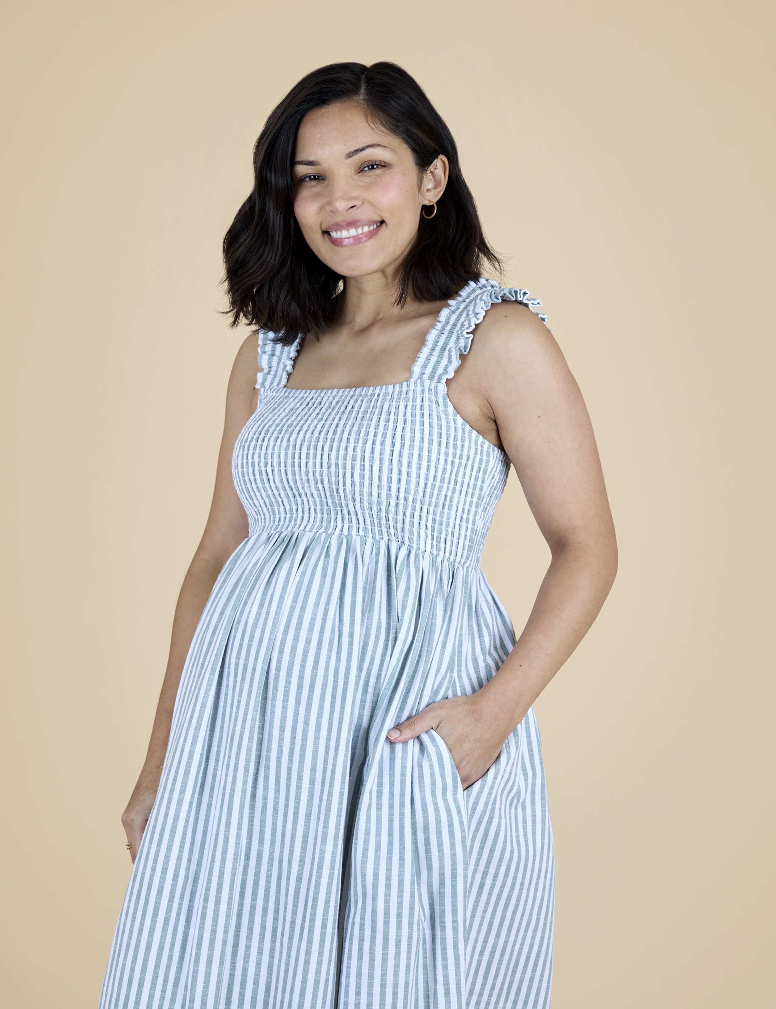Maternity Pure Cotton Striped Midi Dress 2 of 6