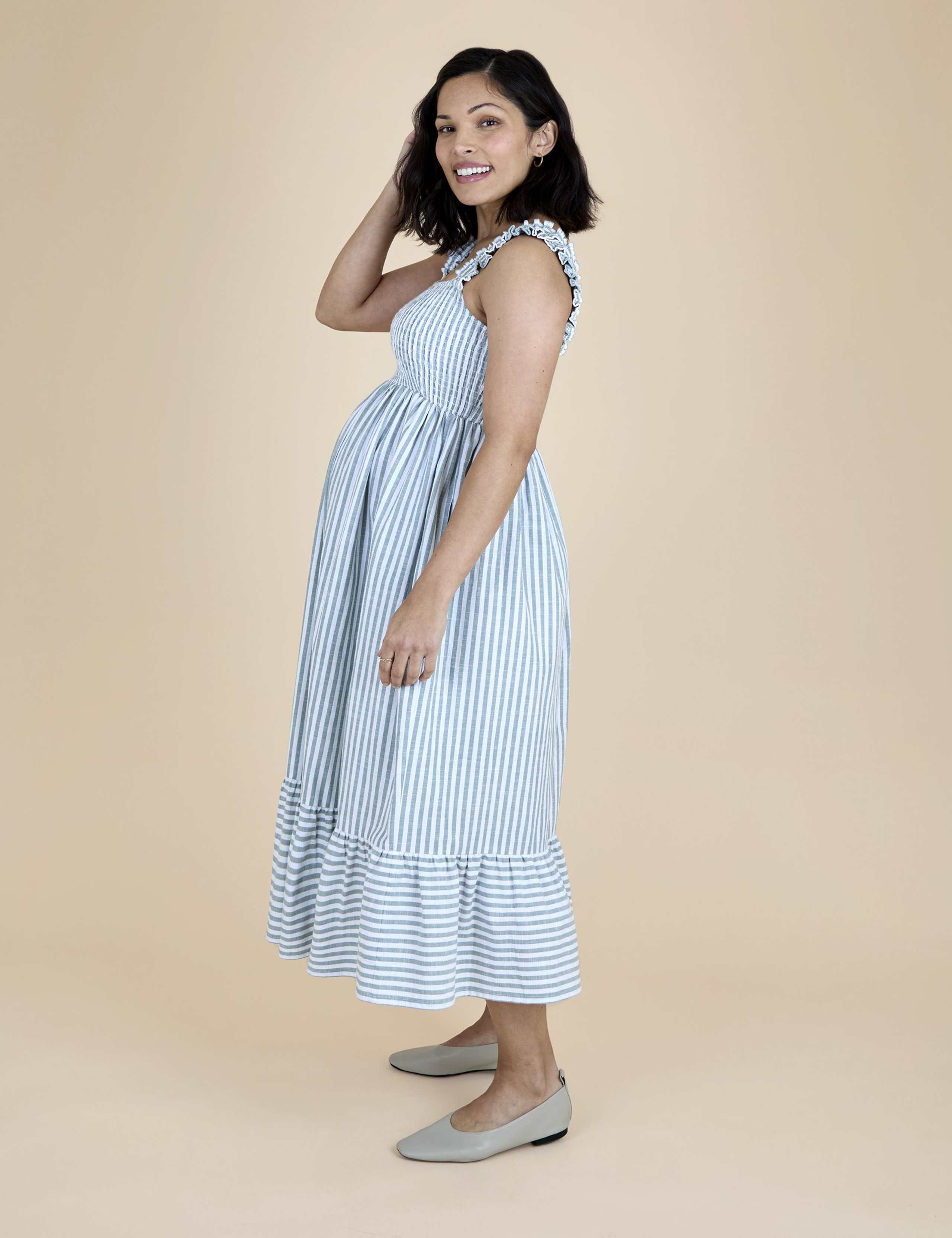 Maternity Pure Cotton Striped Midi Dress 3 of 6