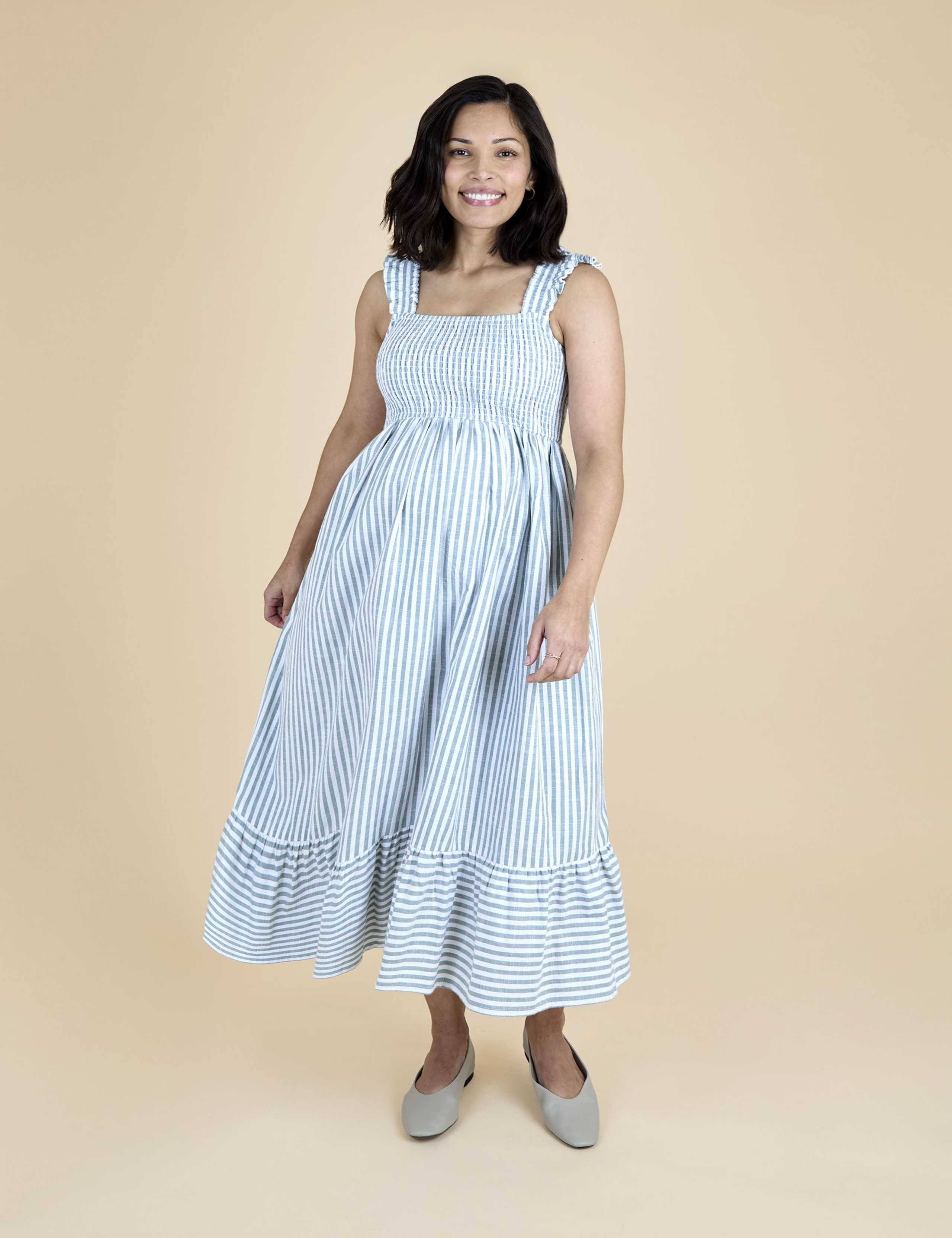 Maternity Pure Cotton Striped Midi Dress 6 of 6