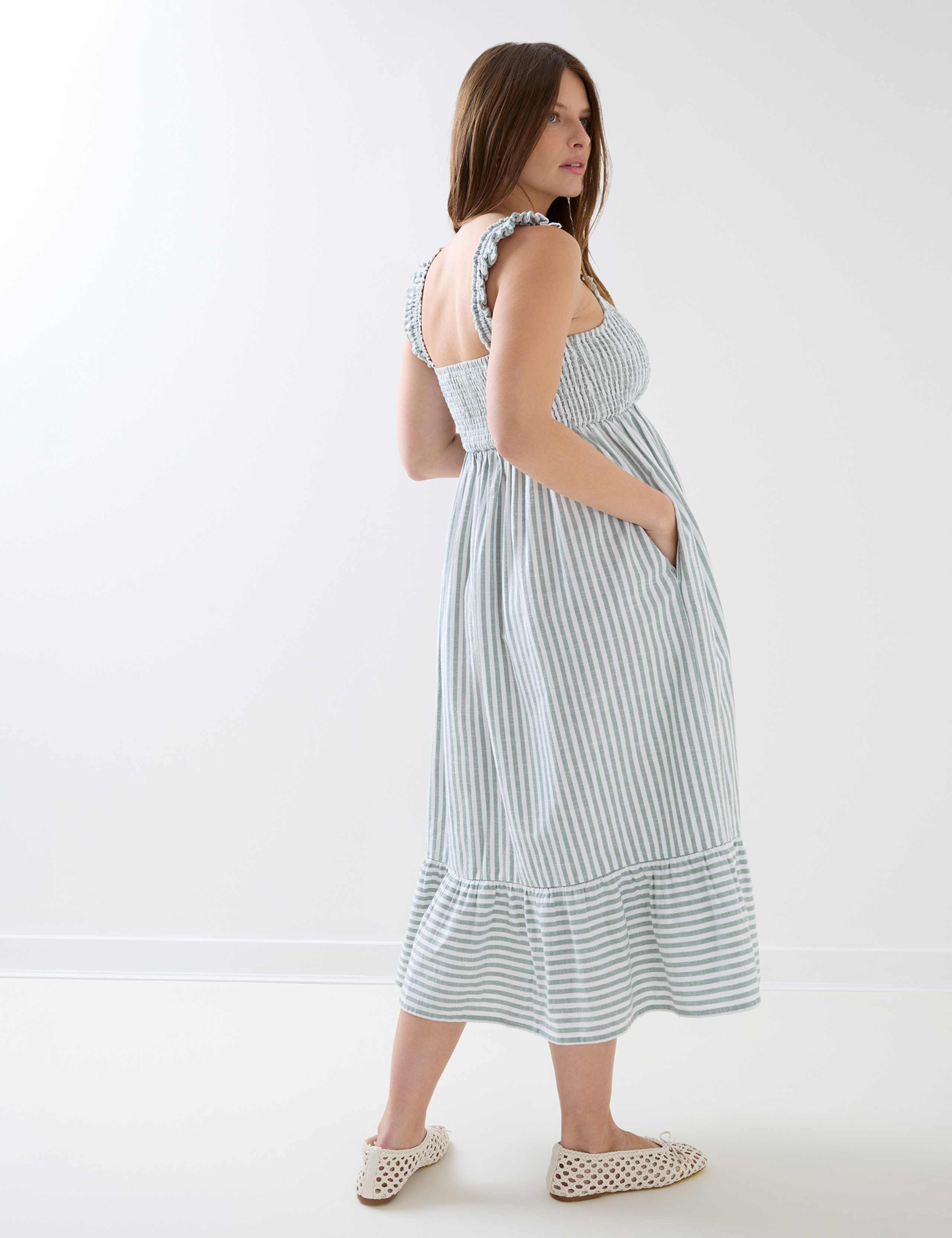 Maternity Pure Cotton Striped Midi Dress 7 of 7
